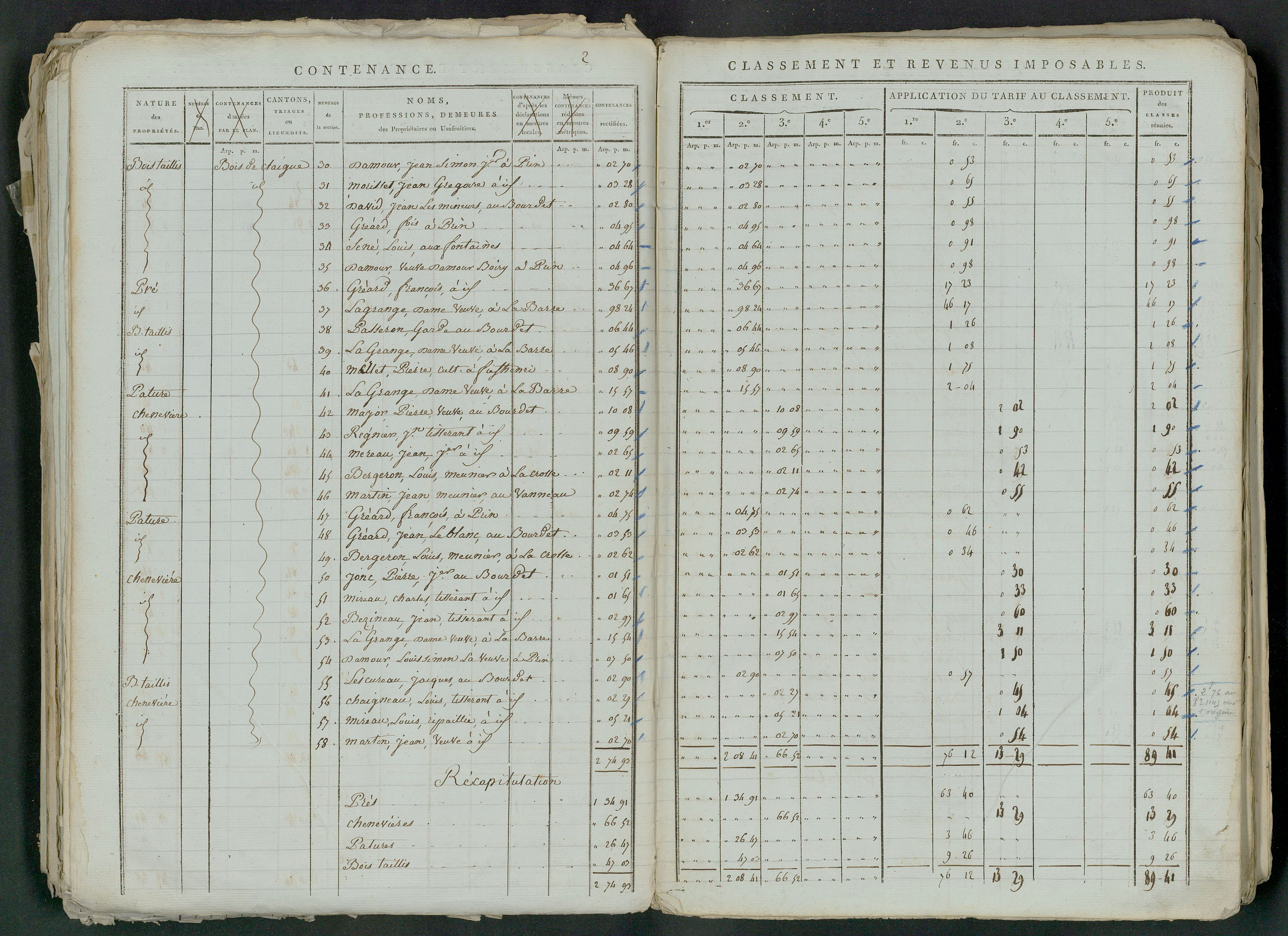 Prin-Deyrançon - FRAD079_CADASTRE_NAPOLEONIEN_MATRICES État de section et relevé des numéros de même nature de propriété 