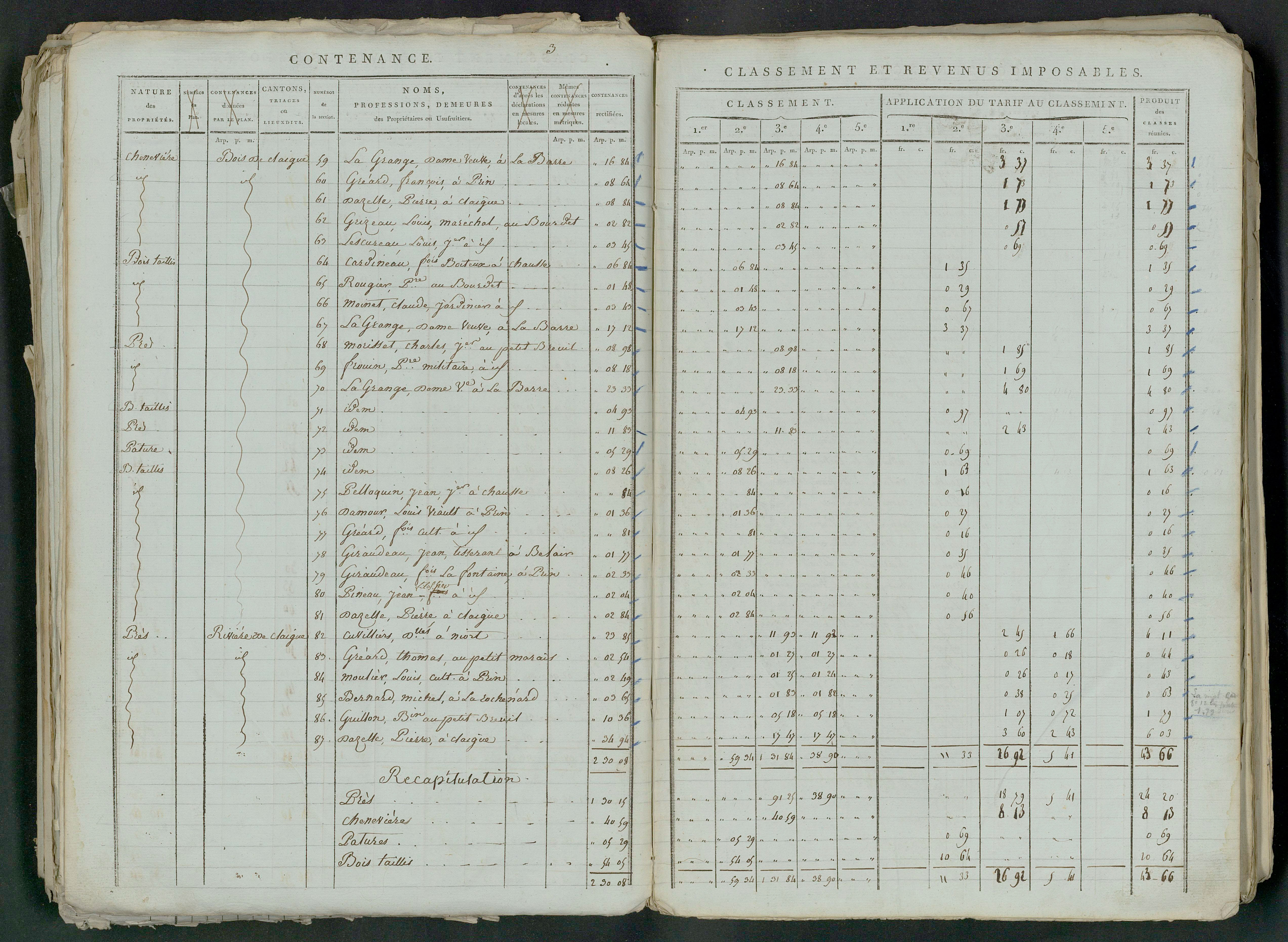Prin-Deyrançon - FRAD079_CADASTRE_NAPOLEONIEN_MATRICES État de section et relevé des numéros de même nature de propriété 