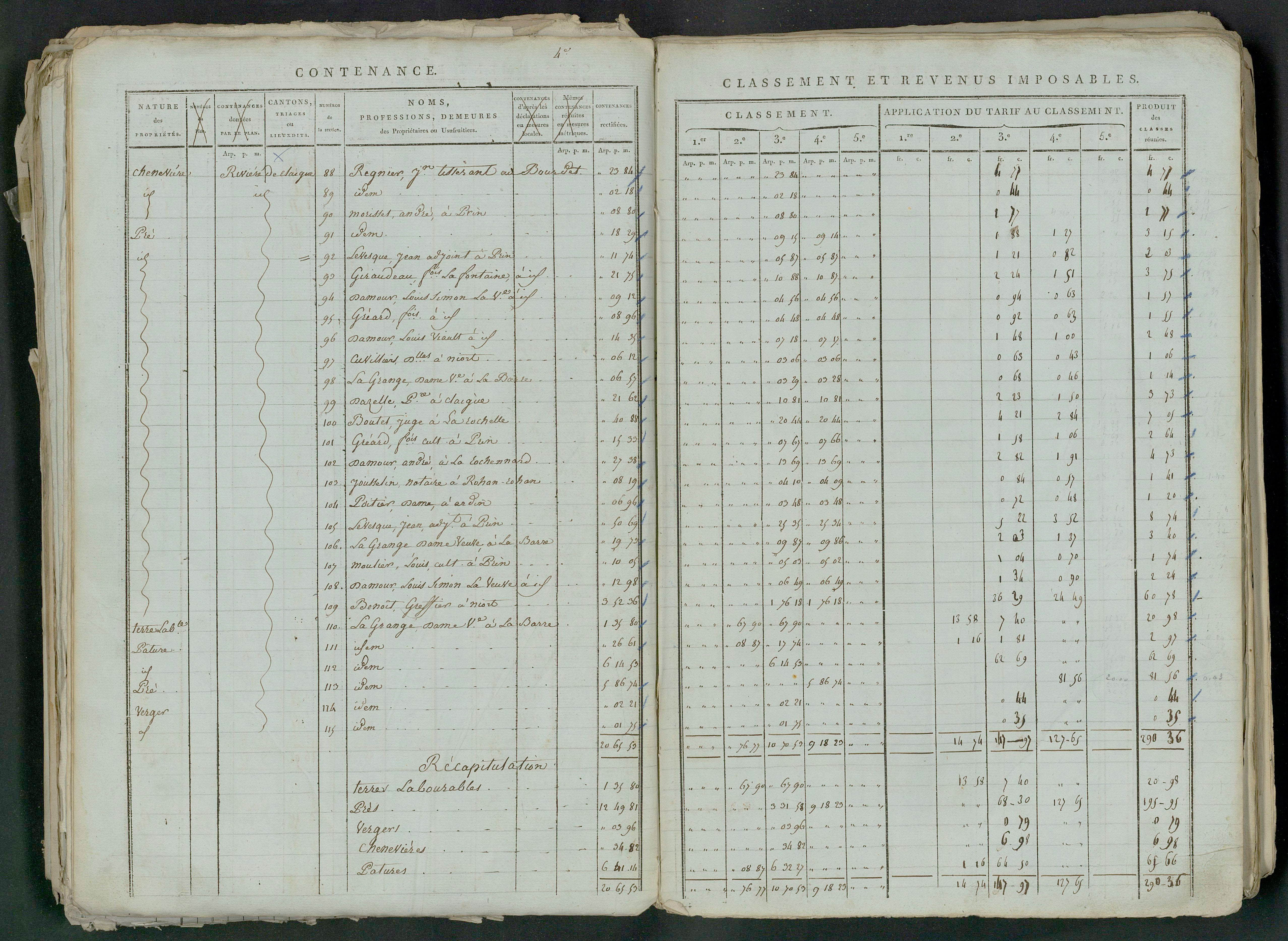 Prin-Deyrançon - FRAD079_CADASTRE_NAPOLEONIEN_MATRICES État de section et relevé des numéros de même nature de propriété 