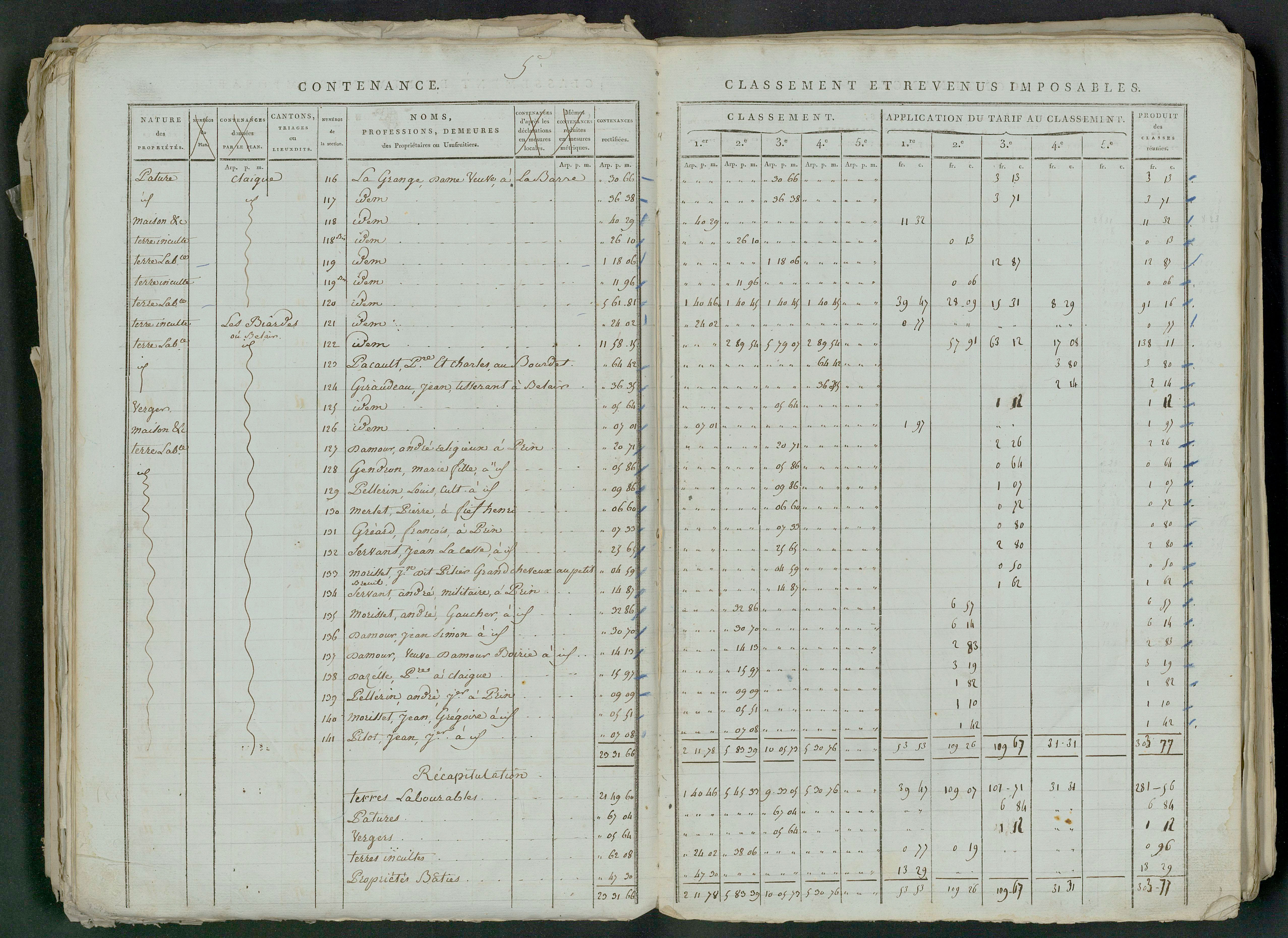 Prin-Deyrançon - FRAD079_CADASTRE_NAPOLEONIEN_MATRICES État de section et relevé des numéros de même nature de propriété 