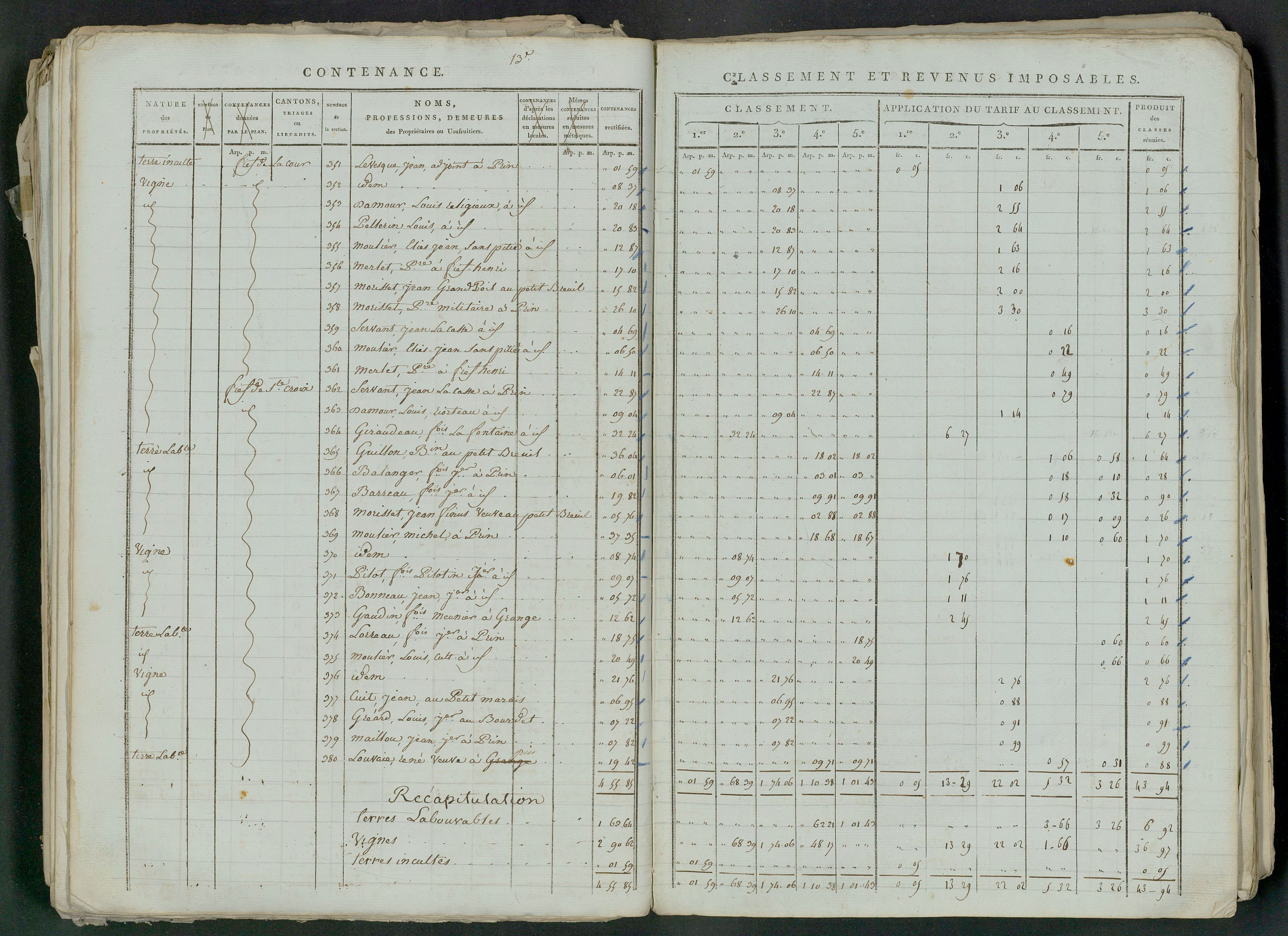 Prin-Deyrançon - FRAD079_CADASTRE_NAPOLEONIEN_MATRICES État de section et relevé des numéros de même nature de propriété 