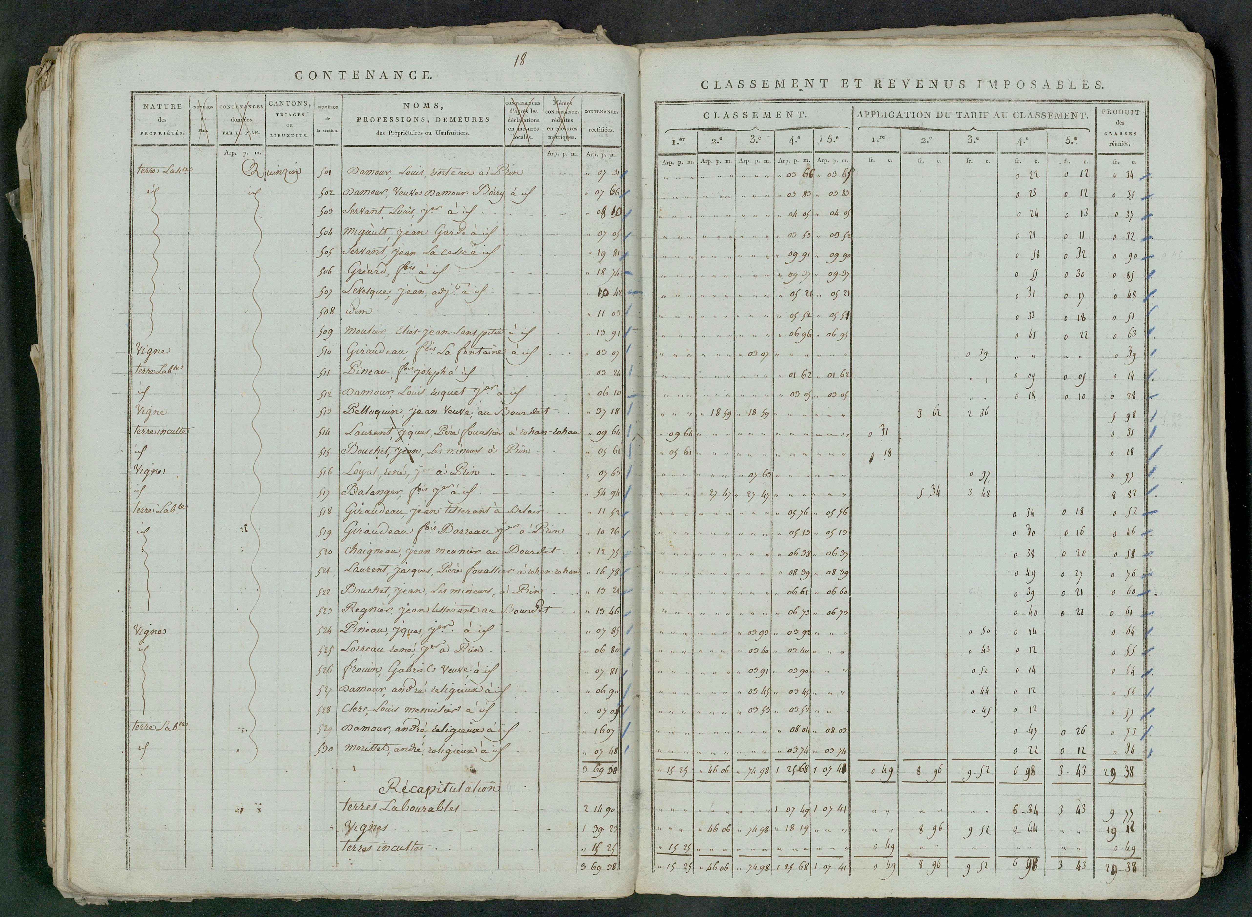 Prin-Deyrançon - FRAD079_CADASTRE_NAPOLEONIEN_MATRICES État de section et relevé des numéros de même nature de propriété 