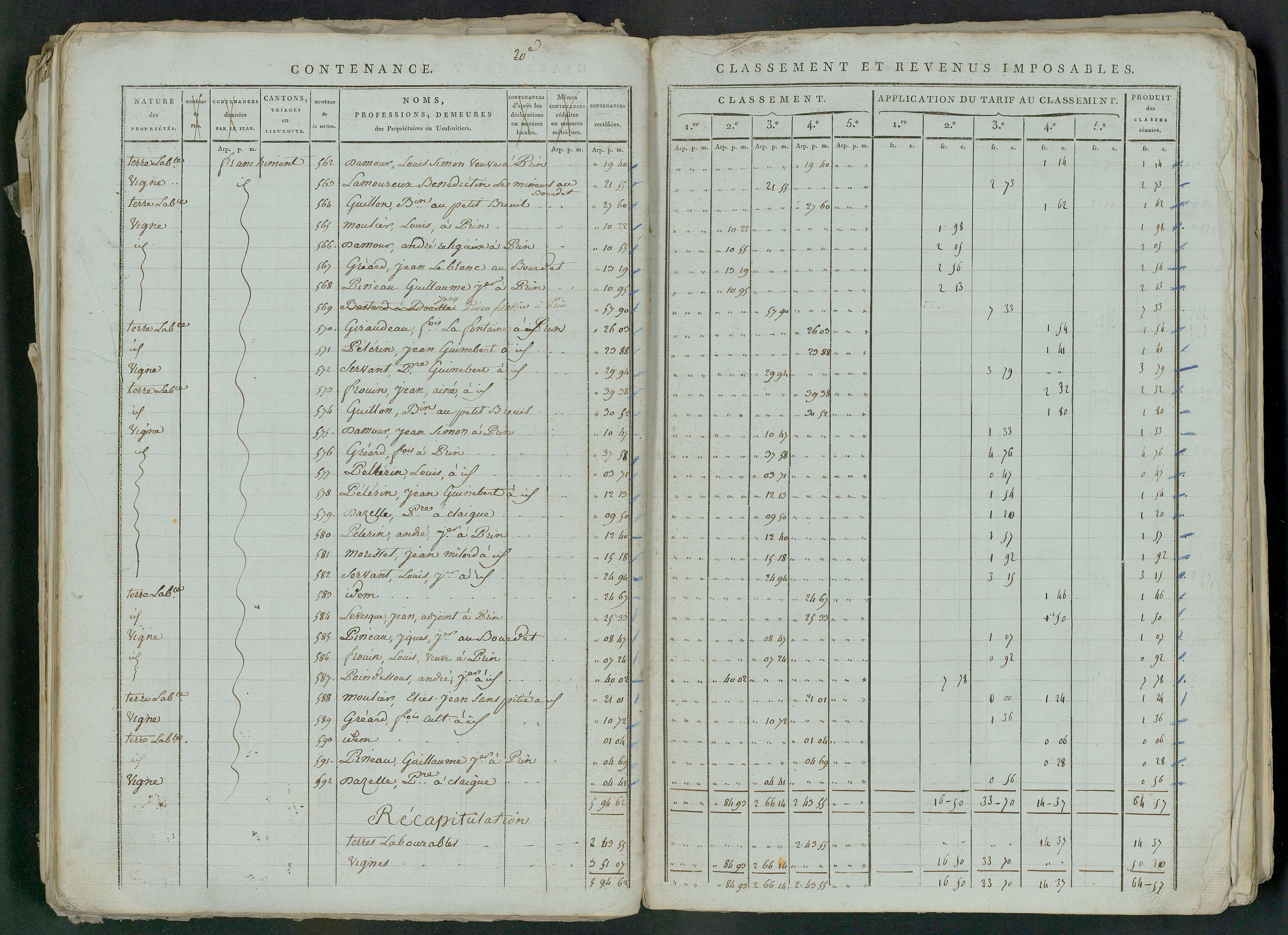 Prin-Deyrançon - FRAD079_CADASTRE_NAPOLEONIEN_MATRICES État de section et relevé des numéros de même nature de propriété 