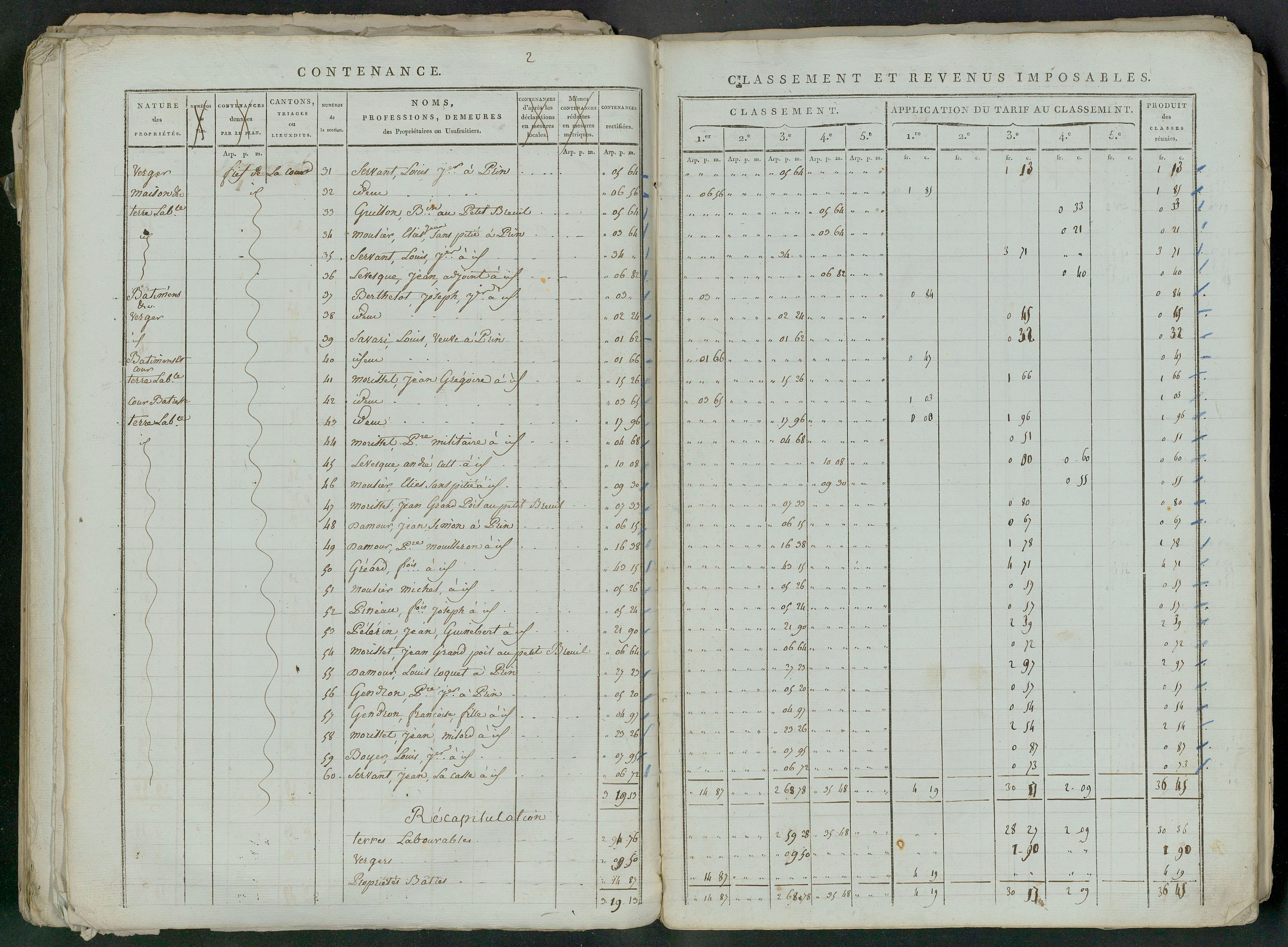 Prin-Deyrançon - FRAD079_CADASTRE_NAPOLEONIEN_MATRICES État de section et relevé des numéros de même nature de propriété 