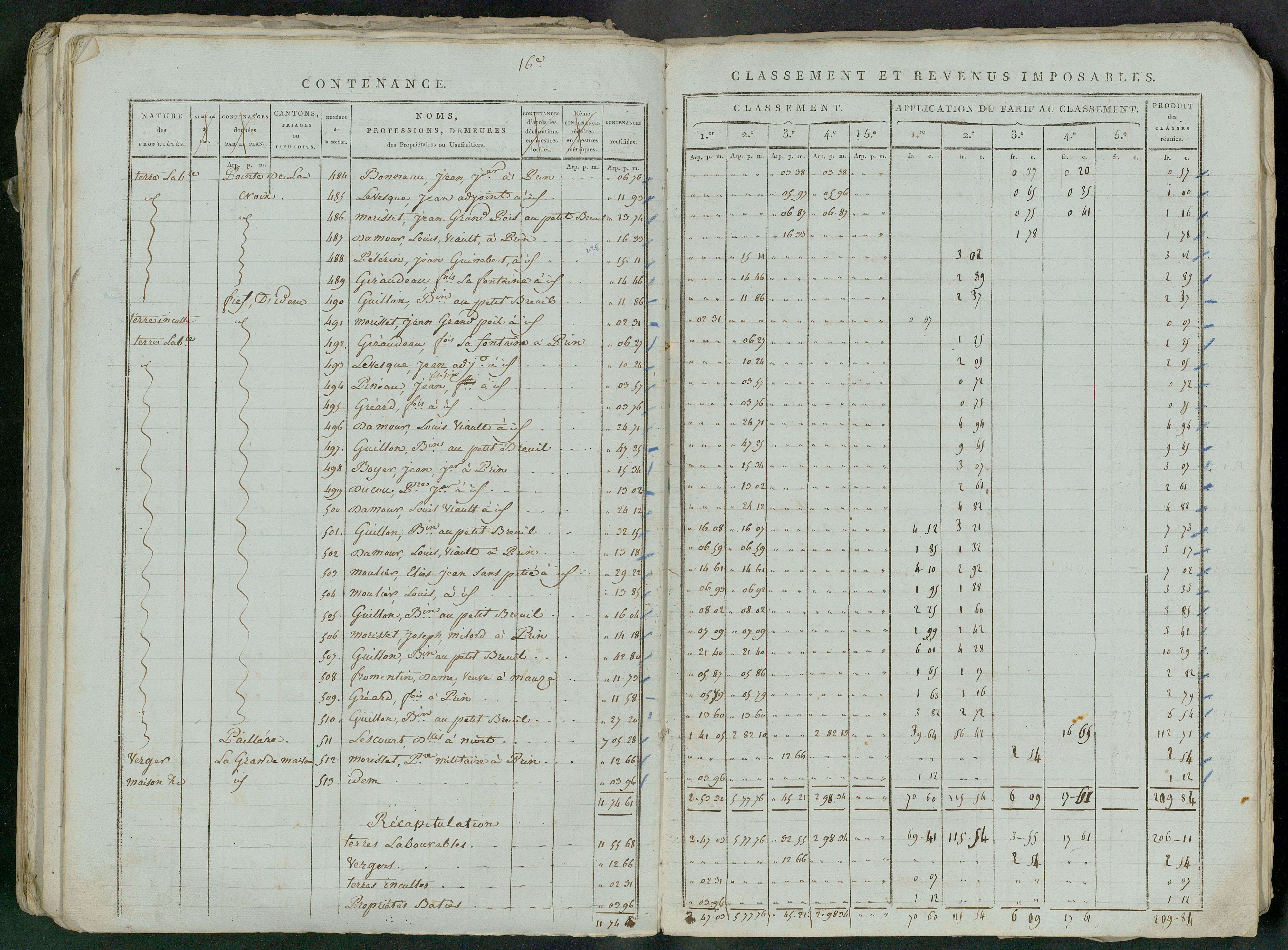 Prin-Deyrançon - FRAD079_CADASTRE_NAPOLEONIEN_MATRICES État de section et relevé des numéros de même nature de propriété 