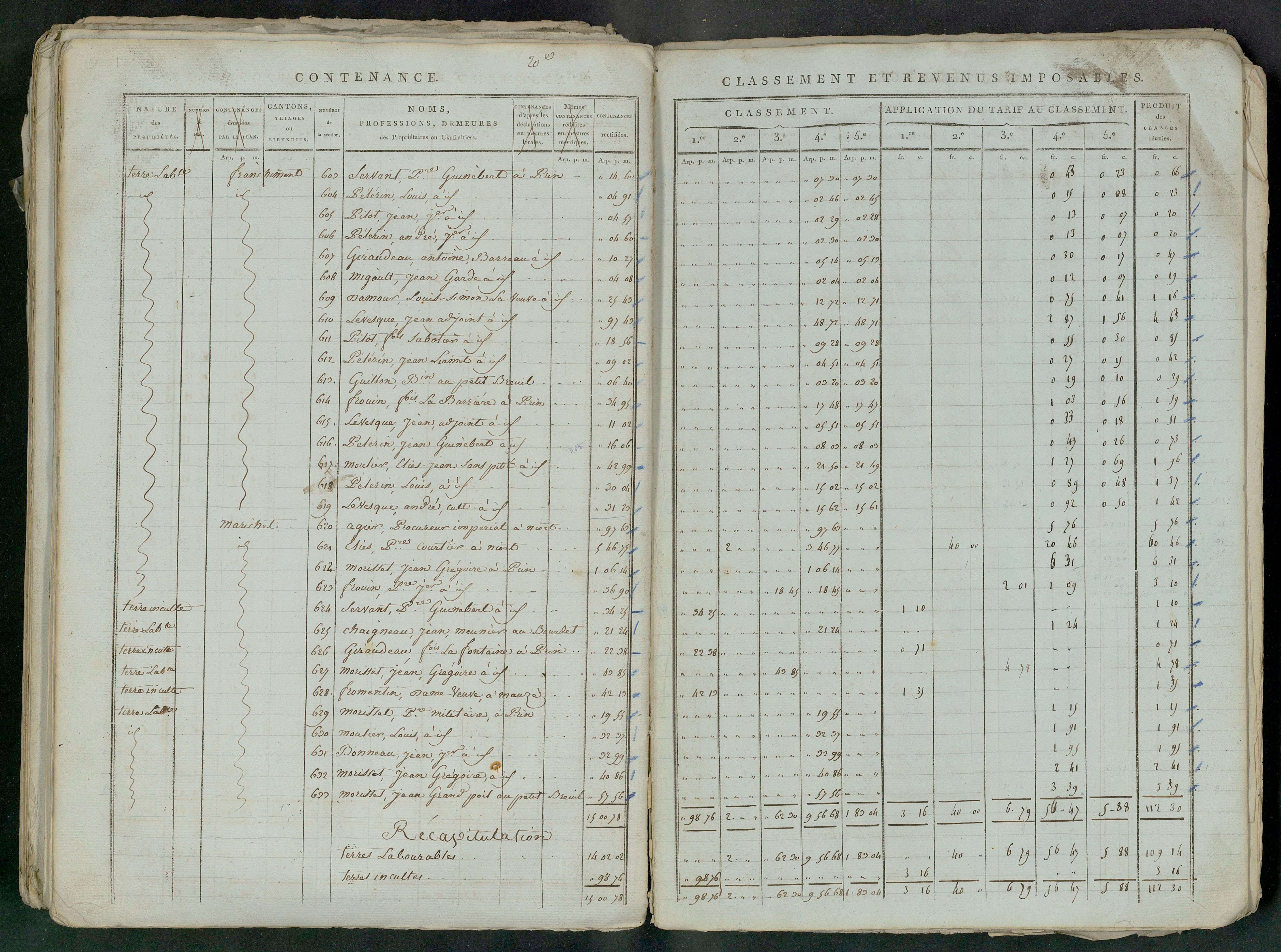 Prin-Deyrançon - FRAD079_CADASTRE_NAPOLEONIEN_MATRICES État de section et relevé des numéros de même nature de propriété 