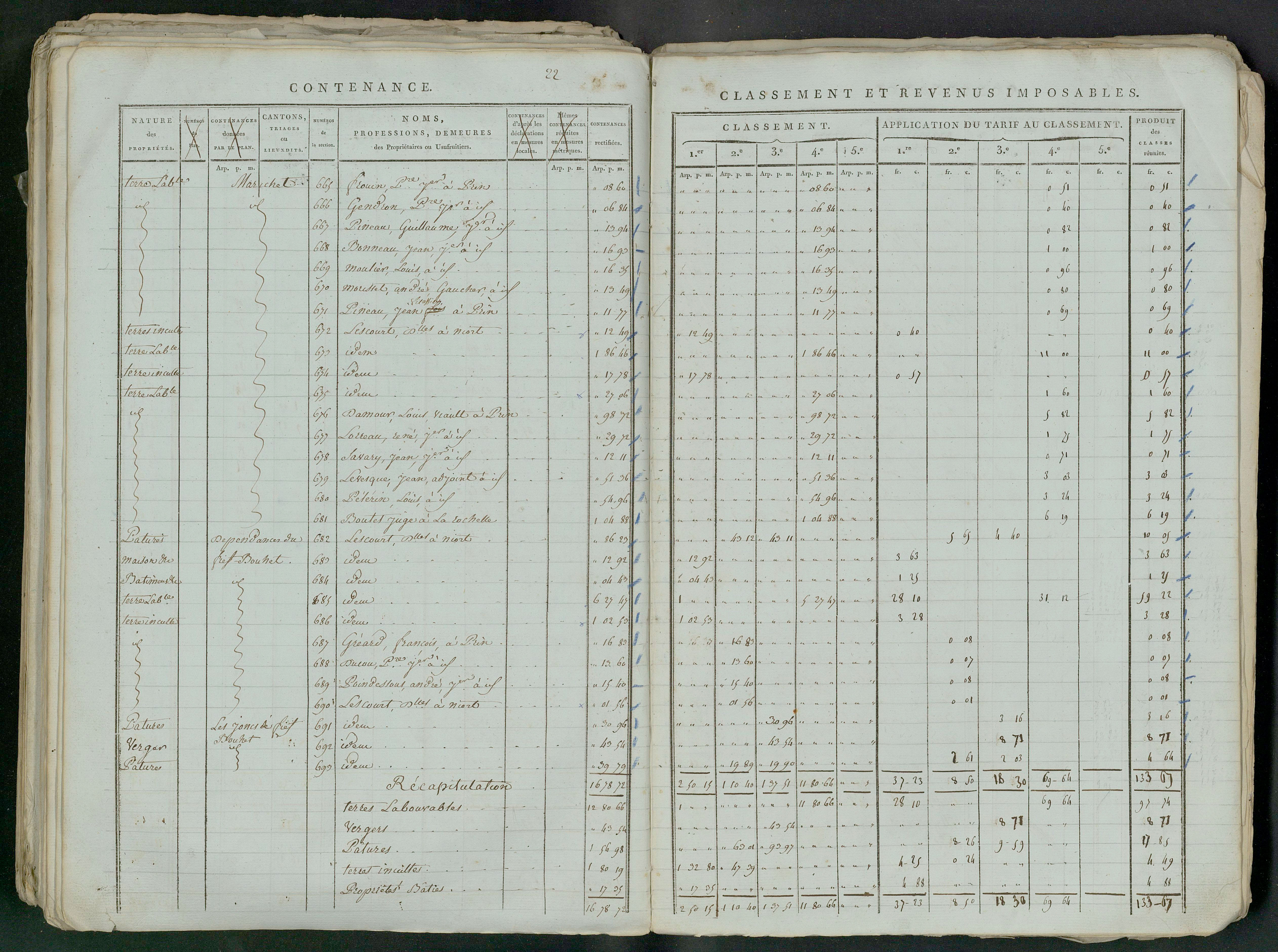 Prin-Deyrançon - FRAD079_CADASTRE_NAPOLEONIEN_MATRICES État de section et relevé des numéros de même nature de propriété 