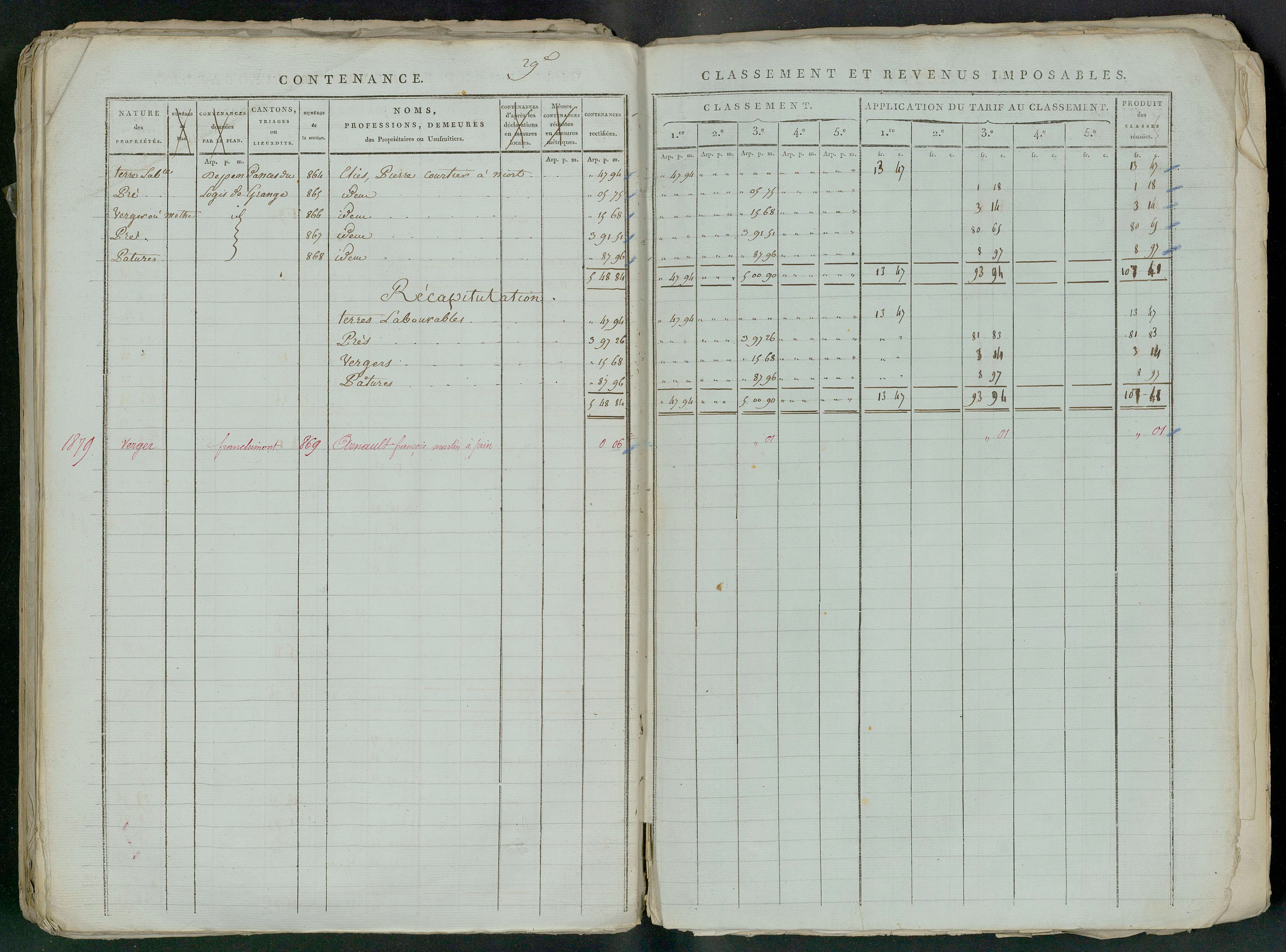 Prin-Deyrançon - FRAD079_CADASTRE_NAPOLEONIEN_MATRICES État de section et relevé des numéros de même nature de propriété 