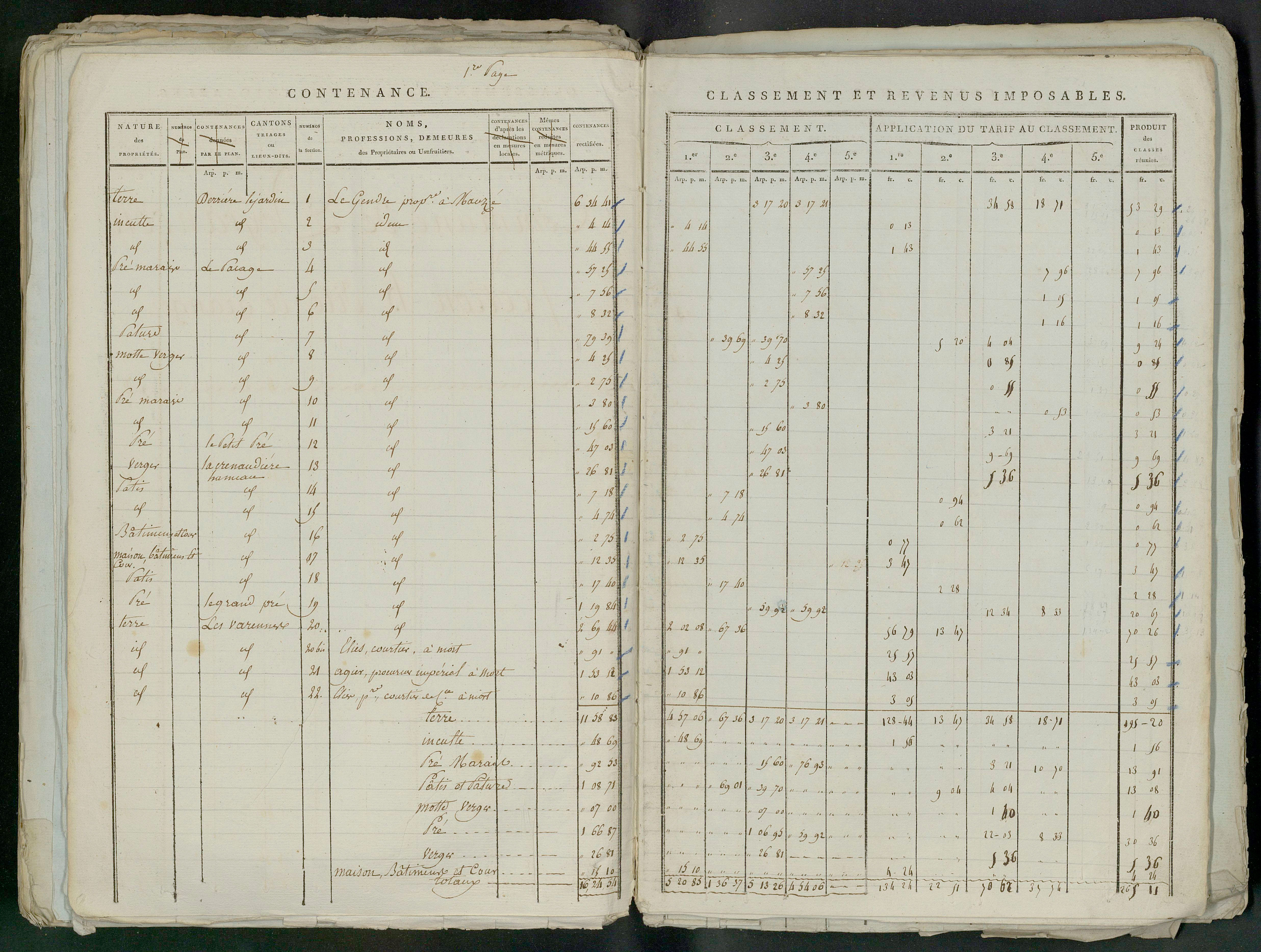 Prin-Deyrançon - FRAD079_CADASTRE_NAPOLEONIEN_MATRICES État de section et relevé des numéros de même nature de propriété 