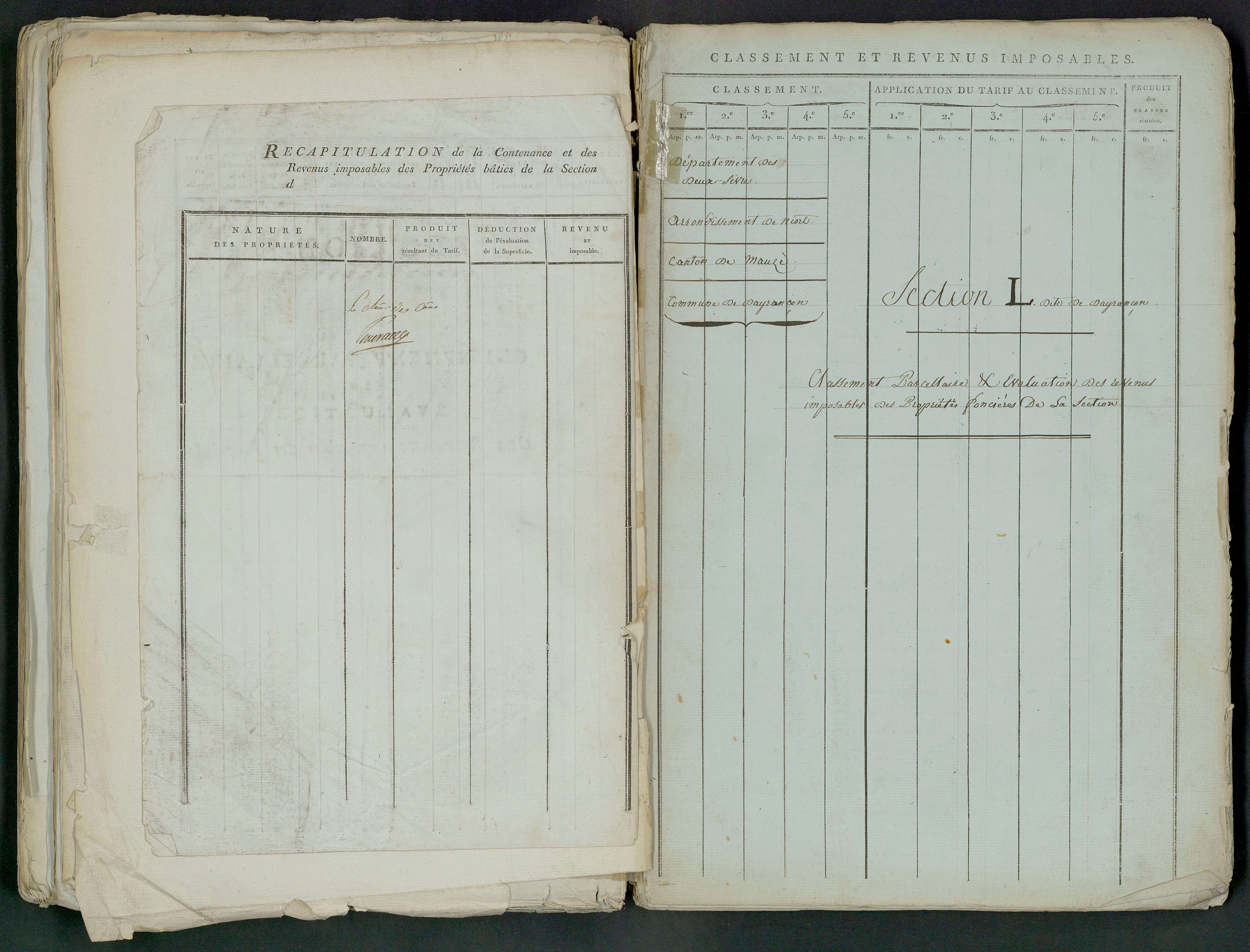 Prin-Deyrançon - FRAD079_CADASTRE_NAPOLEONIEN_MATRICES État de section et relevé des numéros de même nature de propriété 