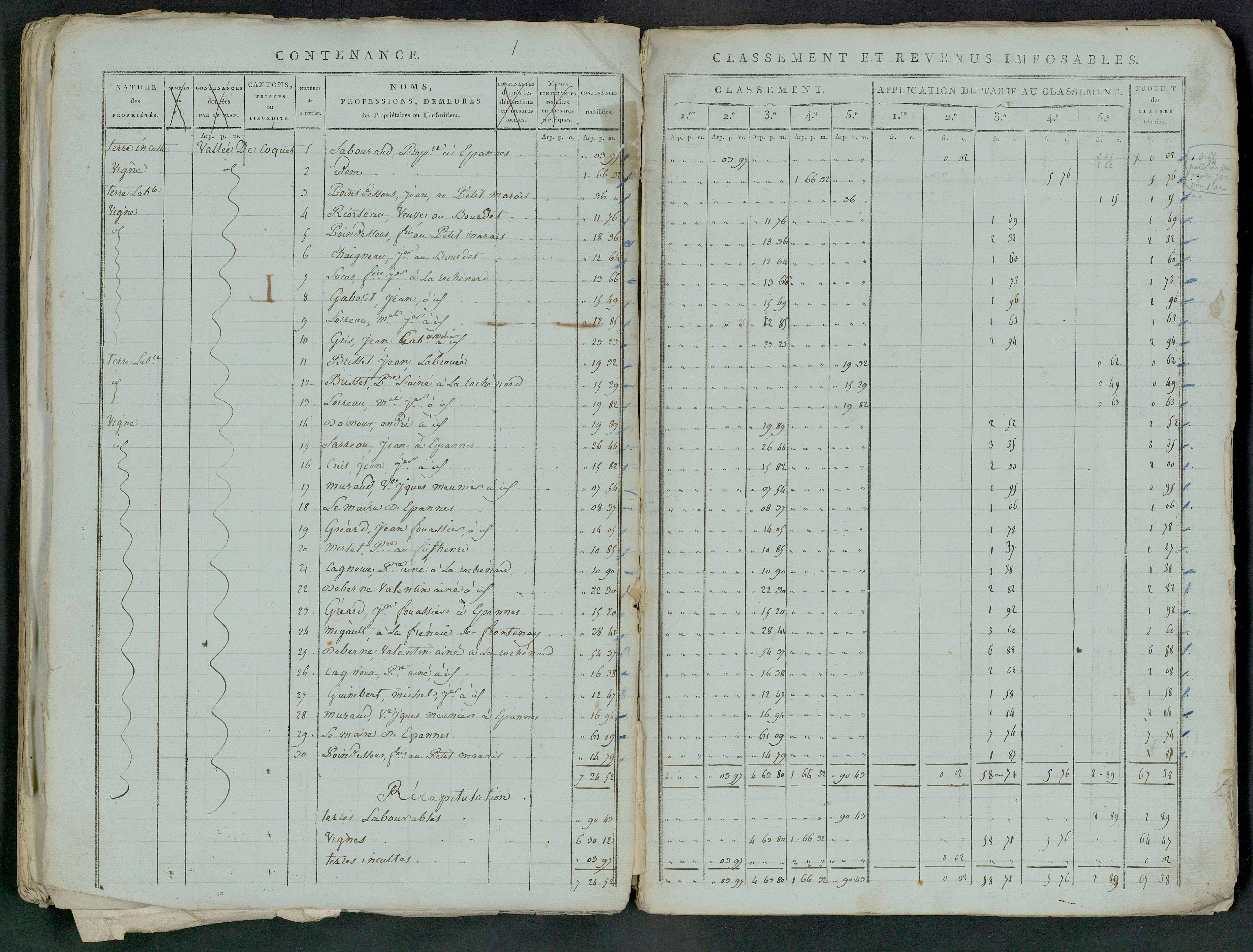 Prin-Deyrançon - FRAD079_CADASTRE_NAPOLEONIEN_MATRICES État de section et relevé des numéros de même nature de propriété 