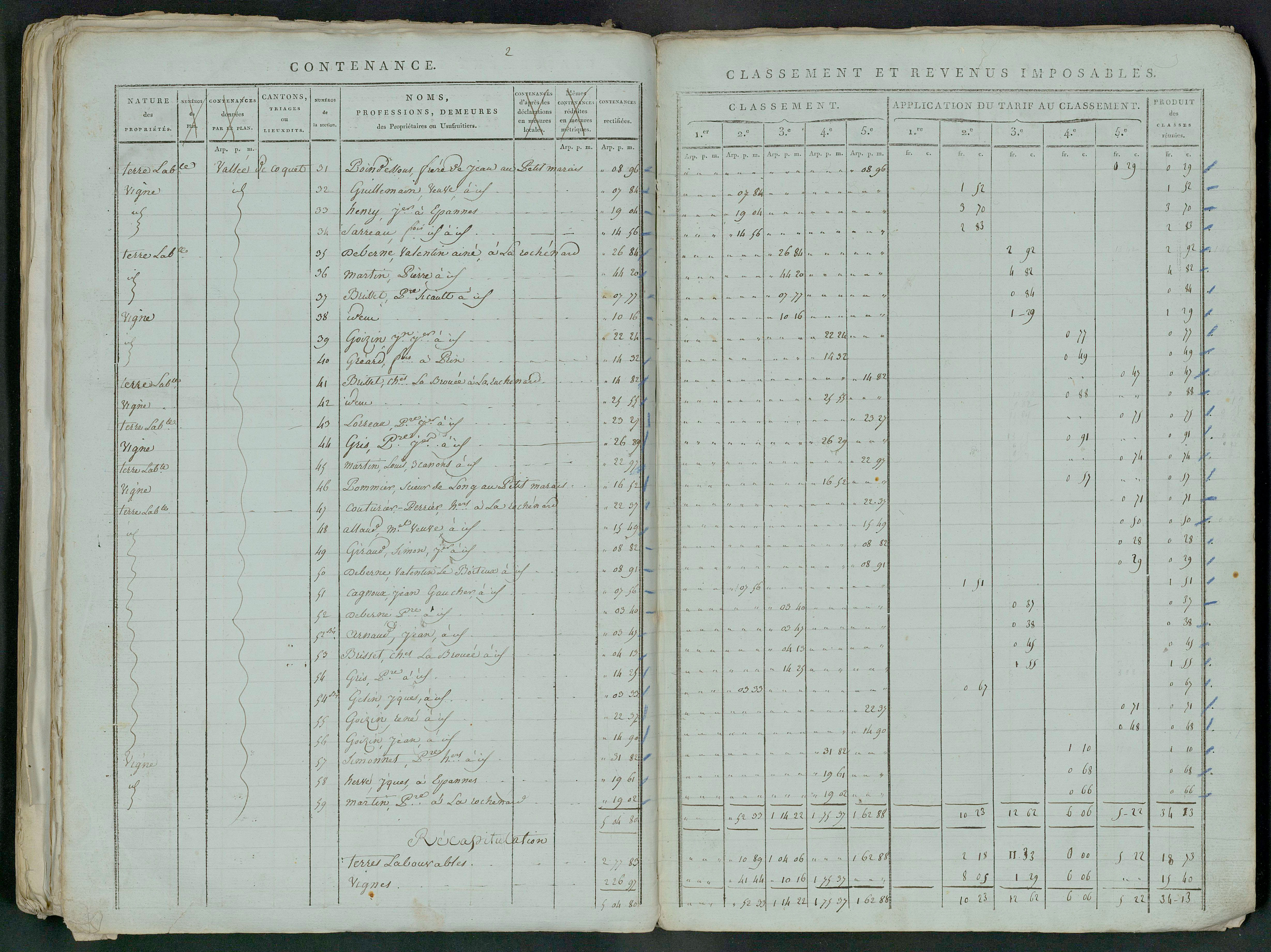 Prin-Deyrançon - FRAD079_CADASTRE_NAPOLEONIEN_MATRICES État de section et relevé des numéros de même nature de propriété 