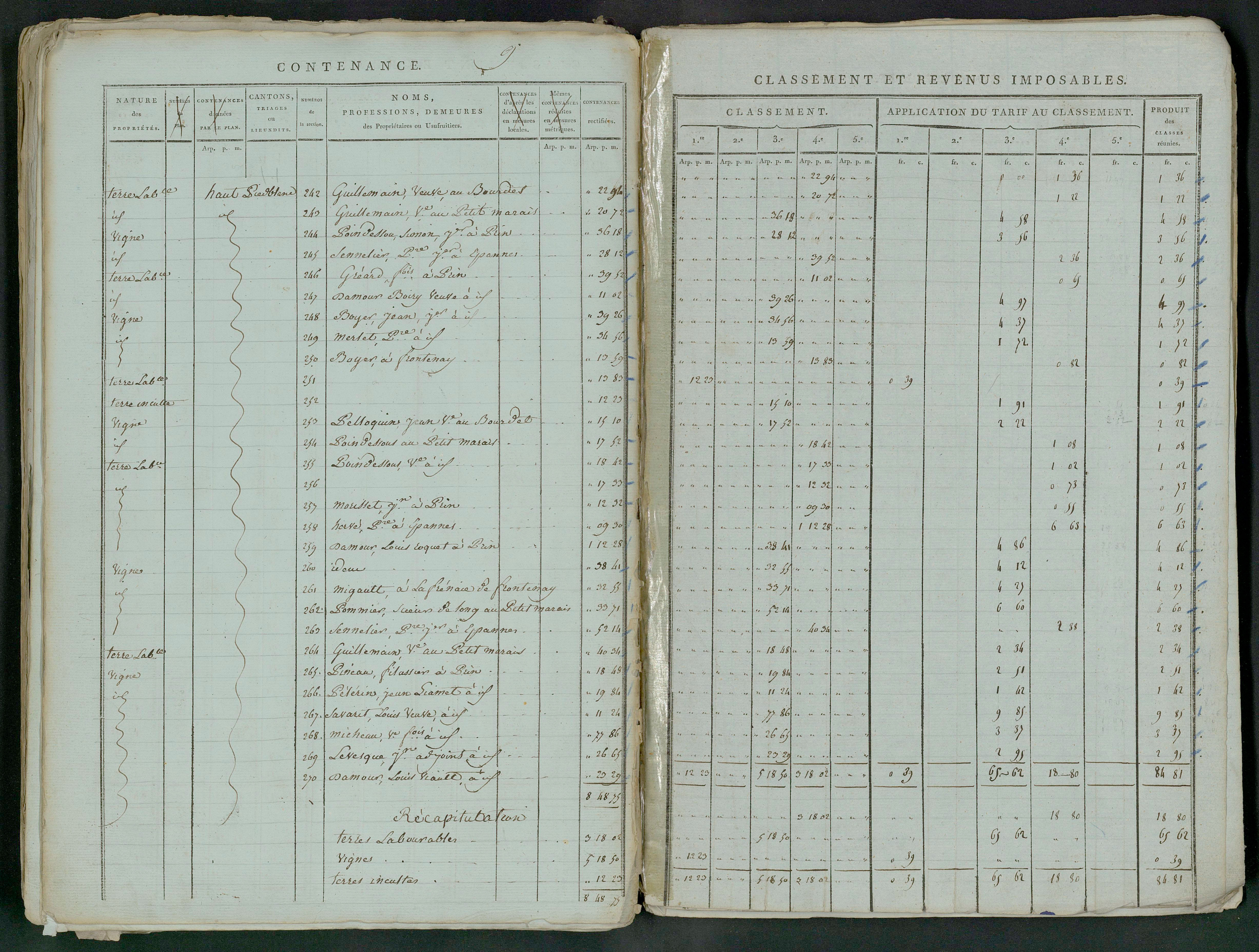 Prin-Deyrançon - FRAD079_CADASTRE_NAPOLEONIEN_MATRICES État de section et relevé des numéros de même nature de propriété 