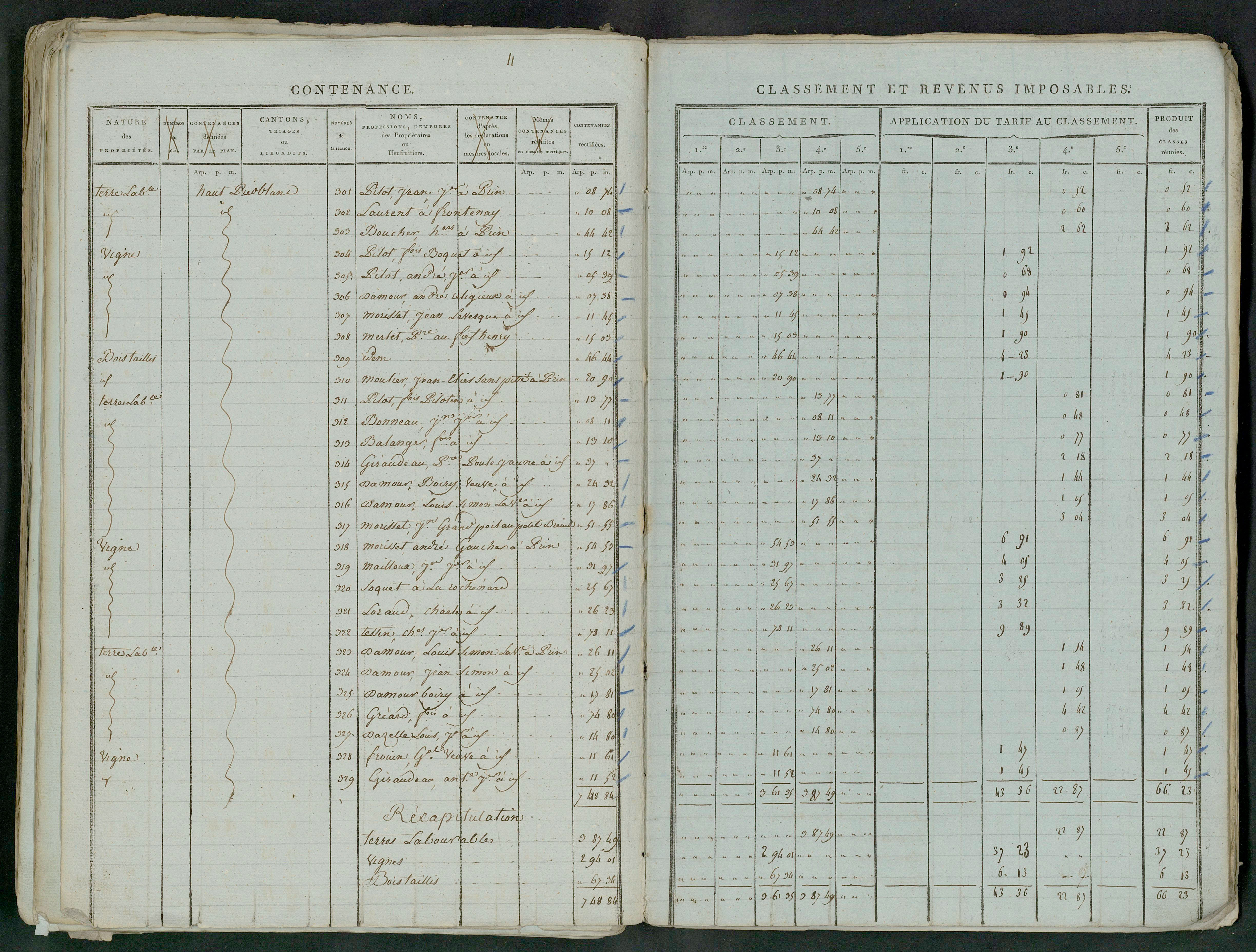 Prin-Deyrançon - FRAD079_CADASTRE_NAPOLEONIEN_MATRICES État de section et relevé des numéros de même nature de propriété 