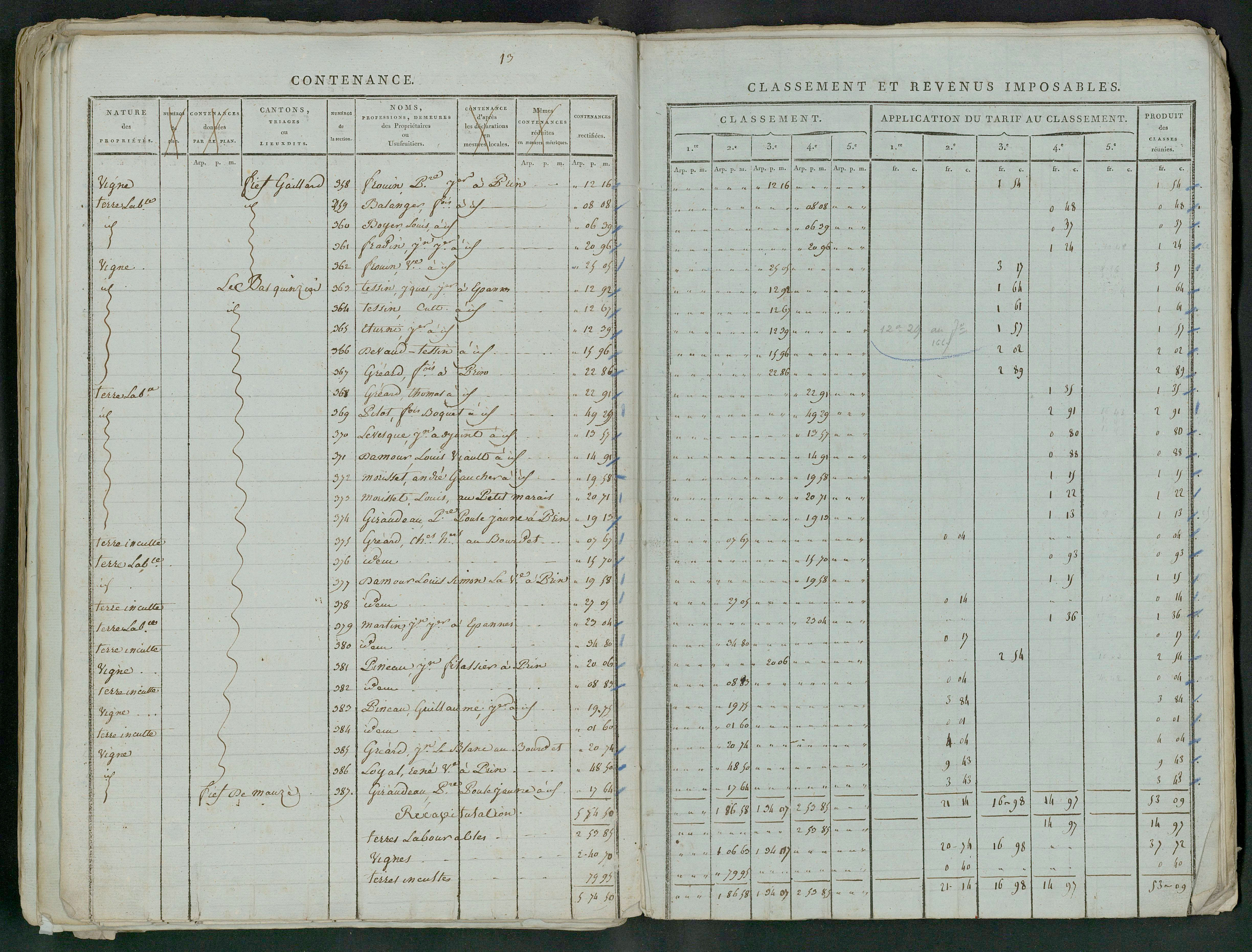 Prin-Deyrançon - FRAD079_CADASTRE_NAPOLEONIEN_MATRICES État de section et relevé des numéros de même nature de propriété 