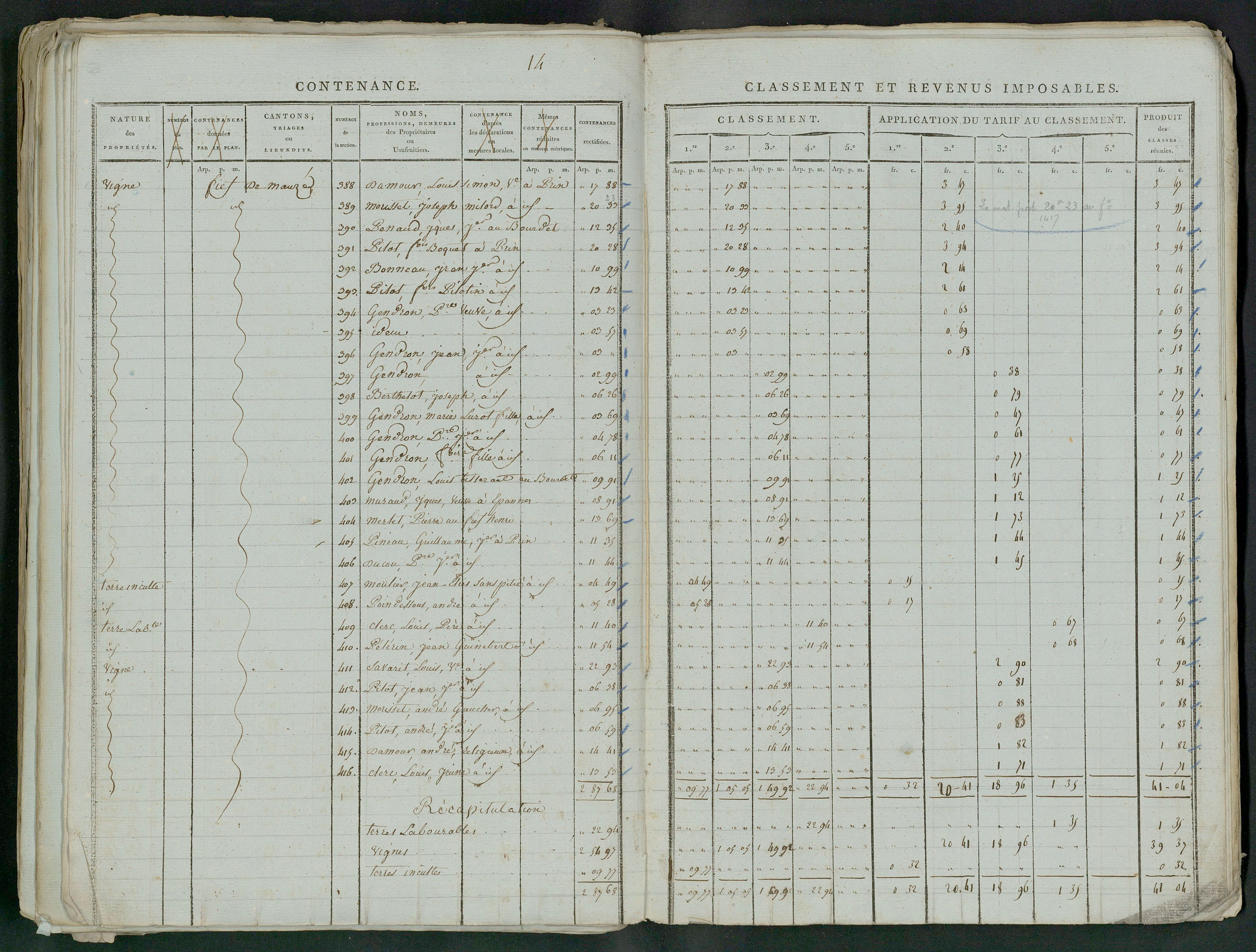 Prin-Deyrançon - FRAD079_CADASTRE_NAPOLEONIEN_MATRICES État de section et relevé des numéros de même nature de propriété 