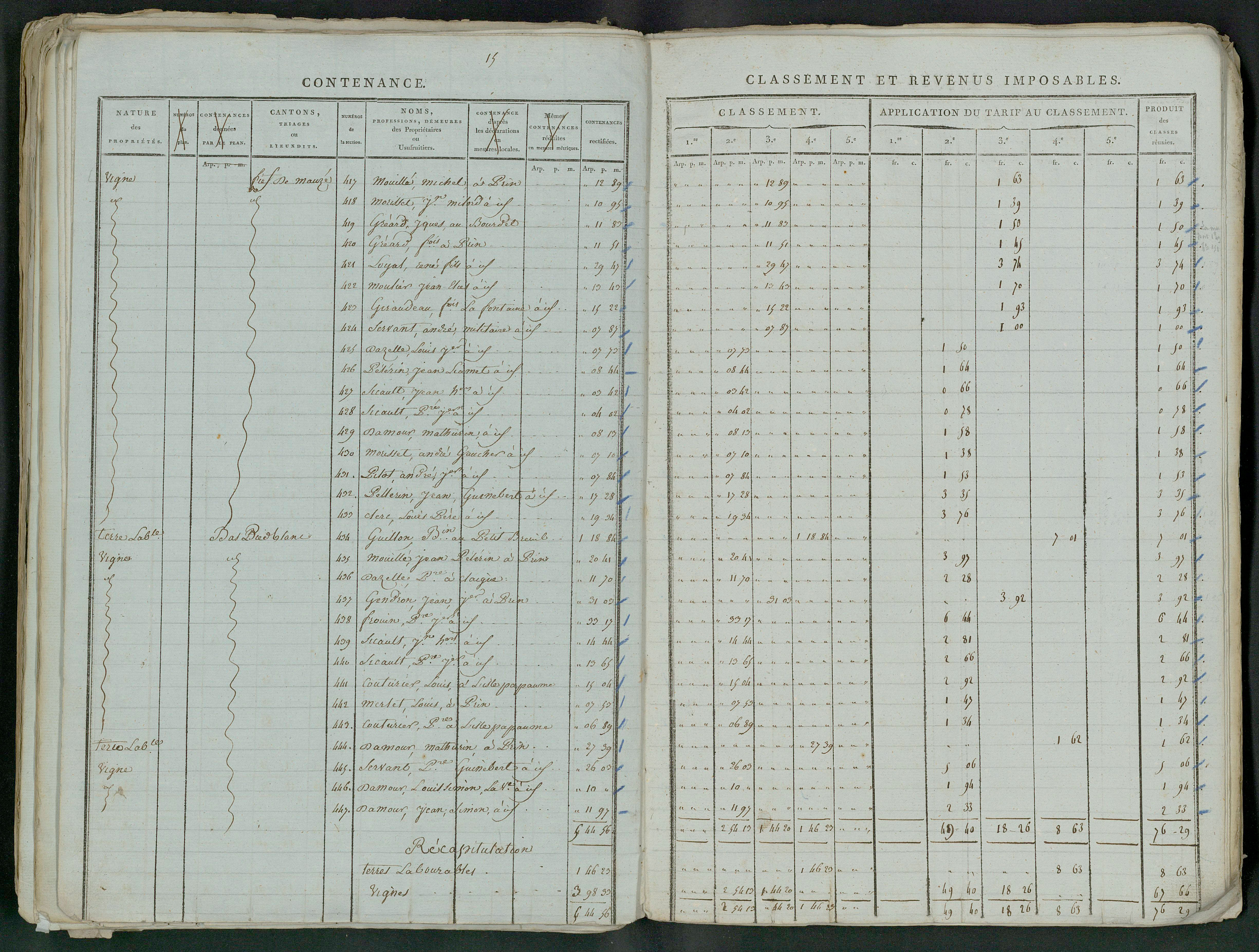 Prin-Deyrançon - FRAD079_CADASTRE_NAPOLEONIEN_MATRICES État de section et relevé des numéros de même nature de propriété 