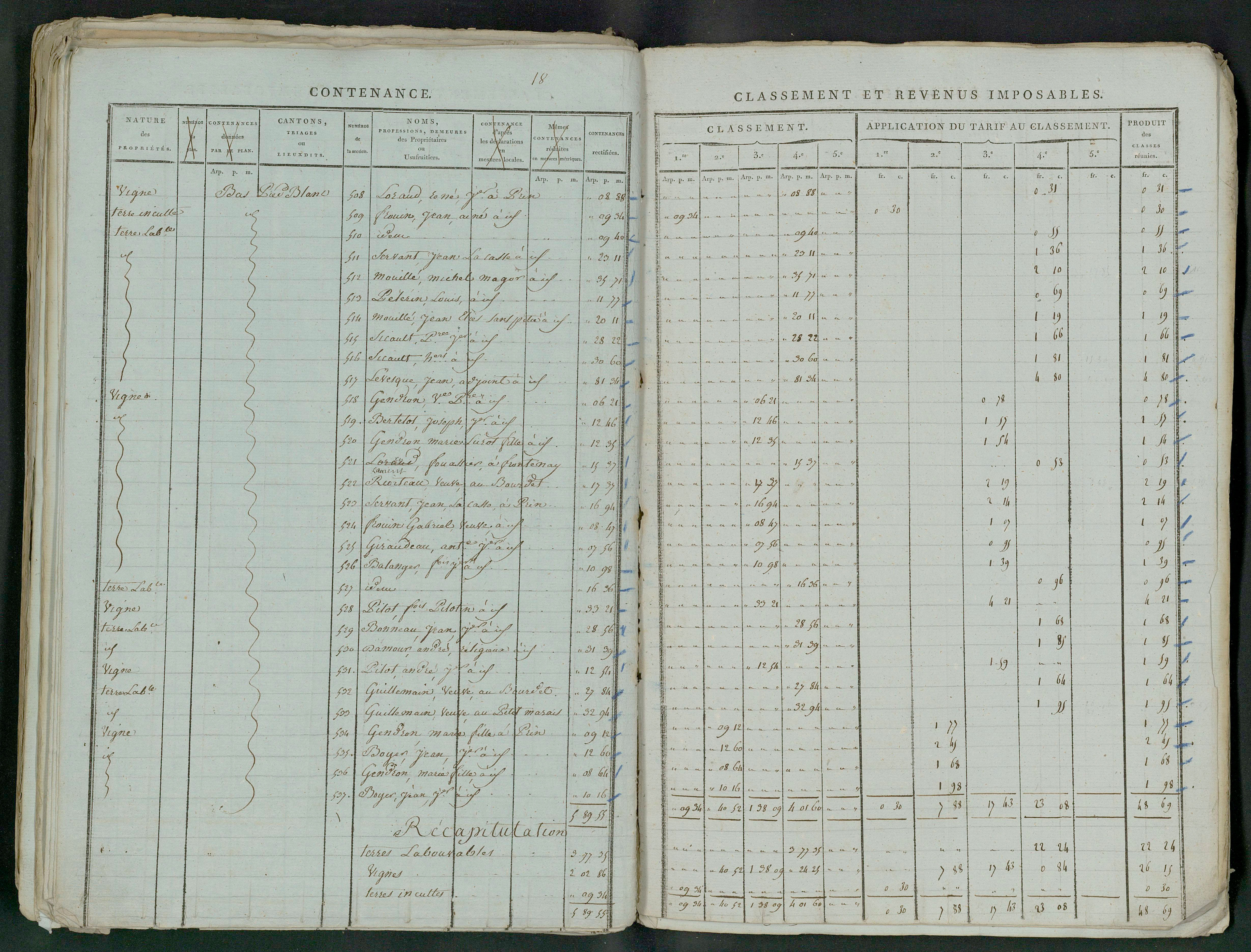 Prin-Deyrançon - FRAD079_CADASTRE_NAPOLEONIEN_MATRICES État de section et relevé des numéros de même nature de propriété 