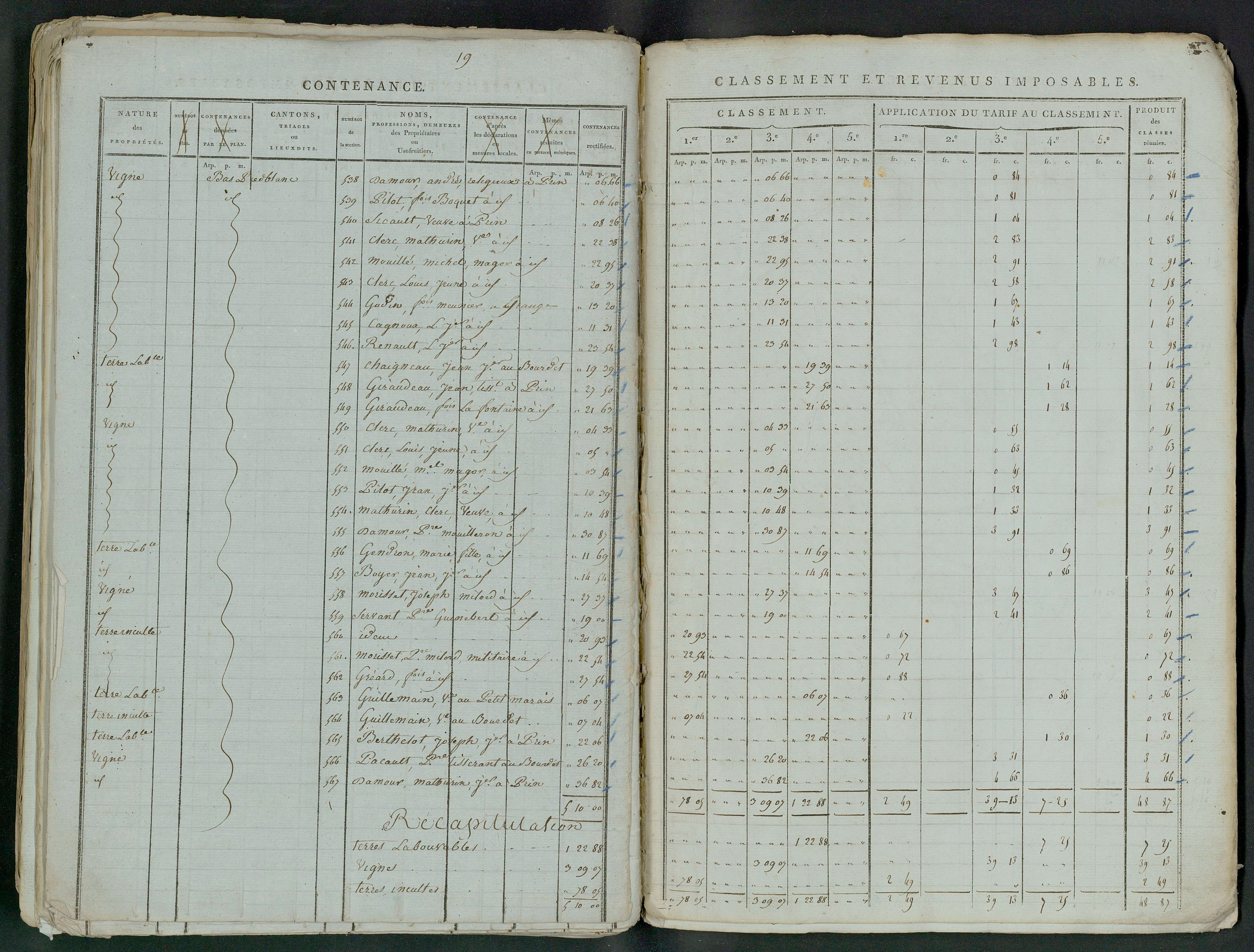 Prin-Deyrançon - FRAD079_CADASTRE_NAPOLEONIEN_MATRICES État de section et relevé des numéros de même nature de propriété 
