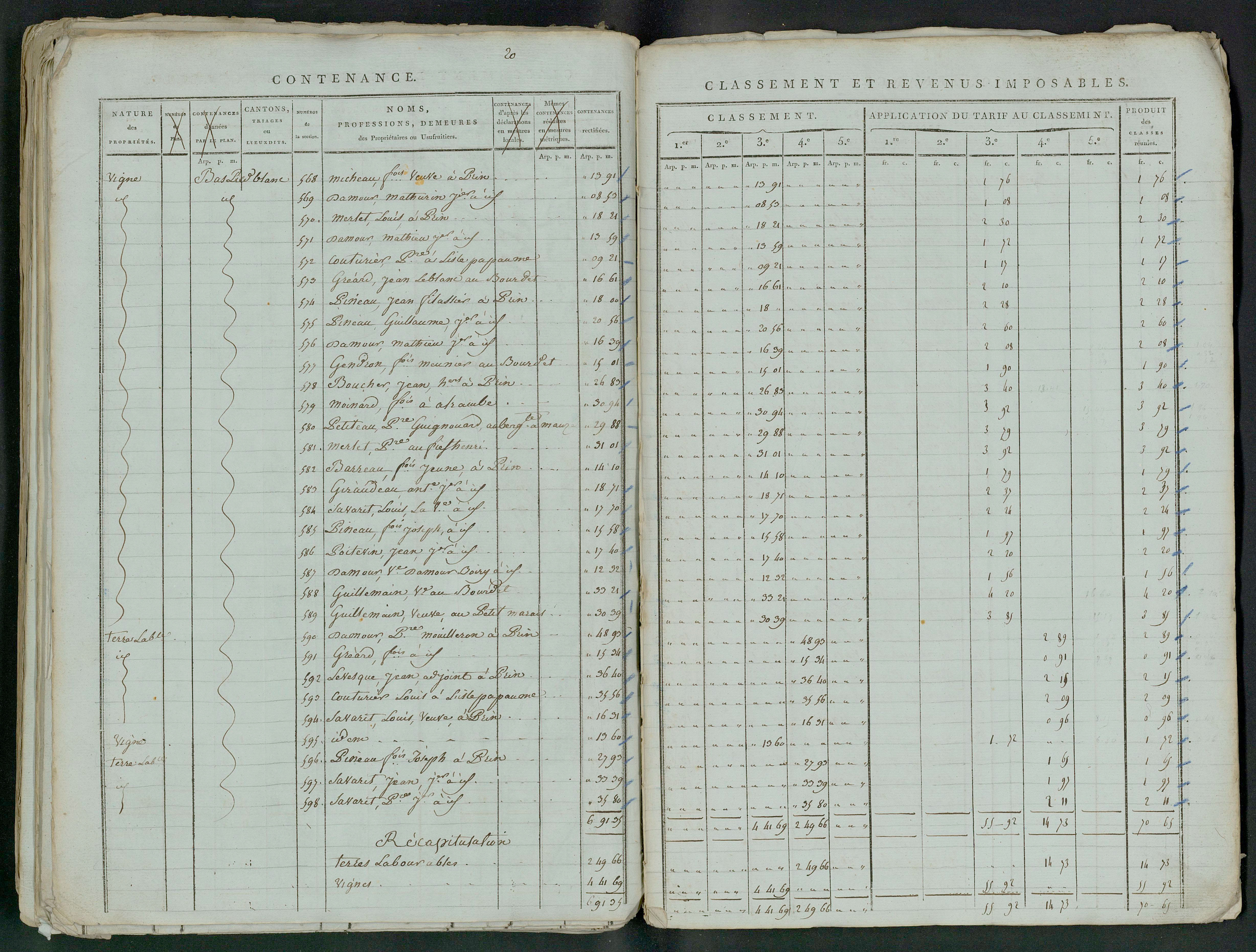 Prin-Deyrançon - FRAD079_CADASTRE_NAPOLEONIEN_MATRICES État de section et relevé des numéros de même nature de propriété 