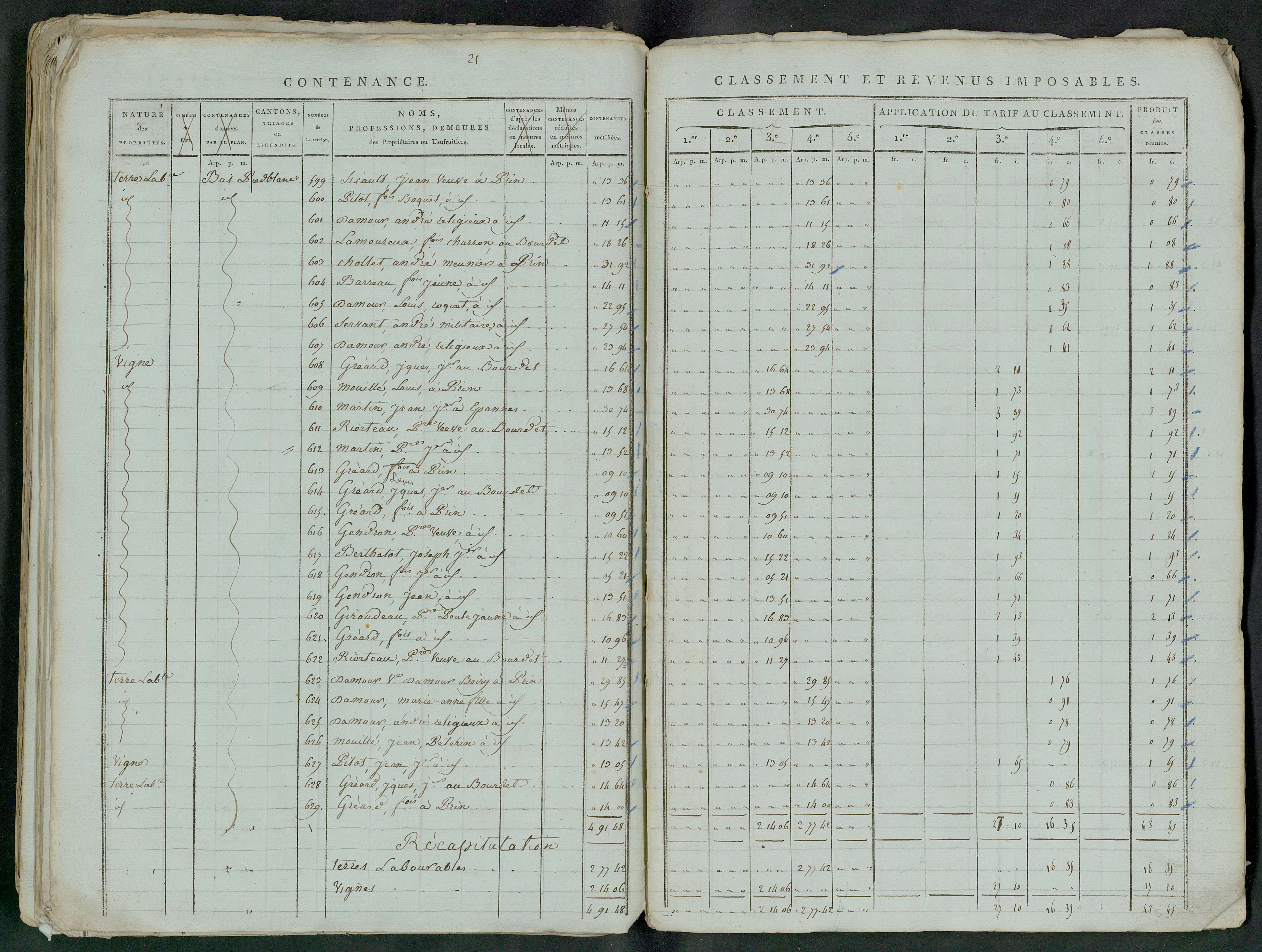 Prin-Deyrançon - FRAD079_CADASTRE_NAPOLEONIEN_MATRICES État de section et relevé des numéros de même nature de propriété 