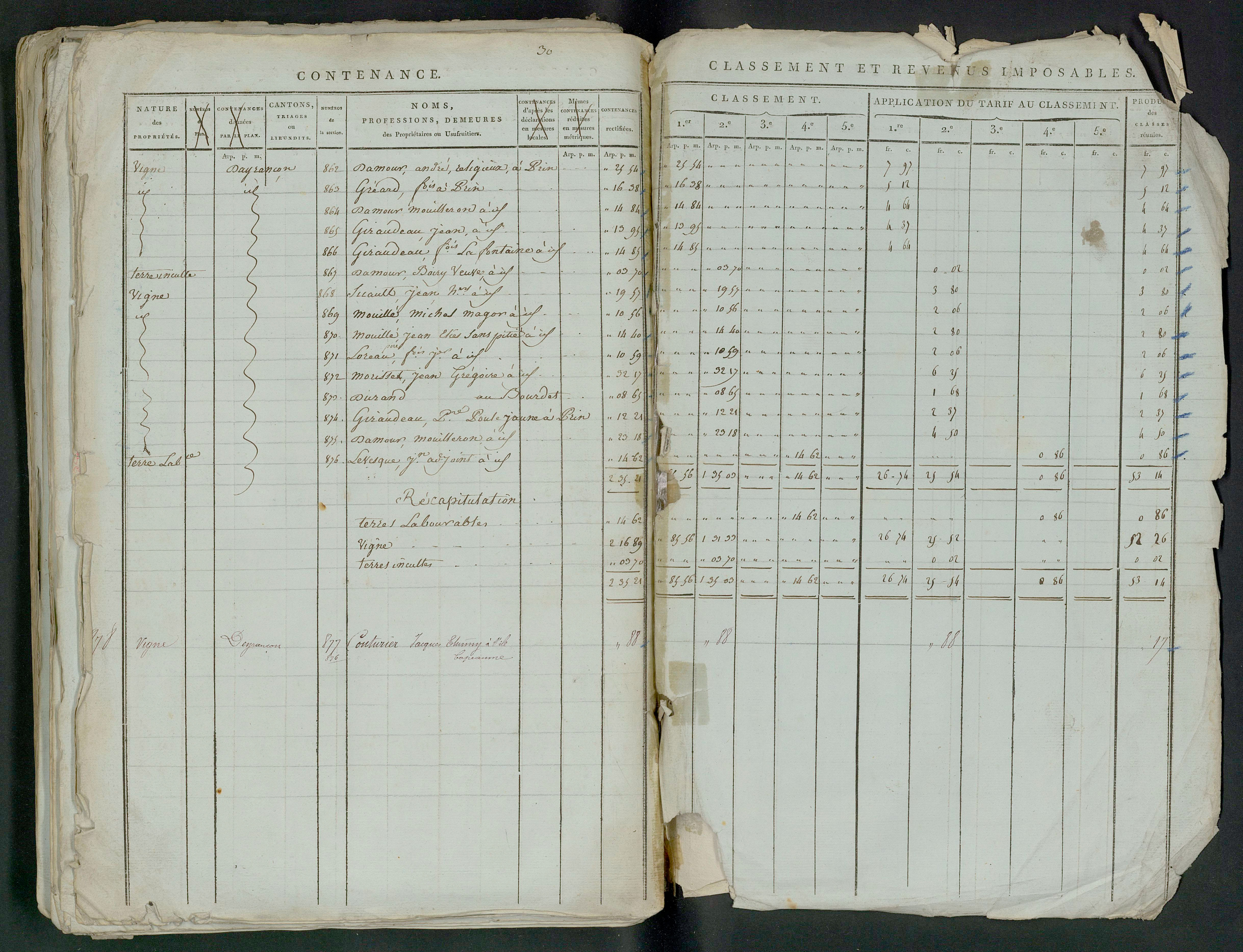 Prin-Deyrançon - FRAD079_CADASTRE_NAPOLEONIEN_MATRICES État de section et relevé des numéros de même nature de propriété 