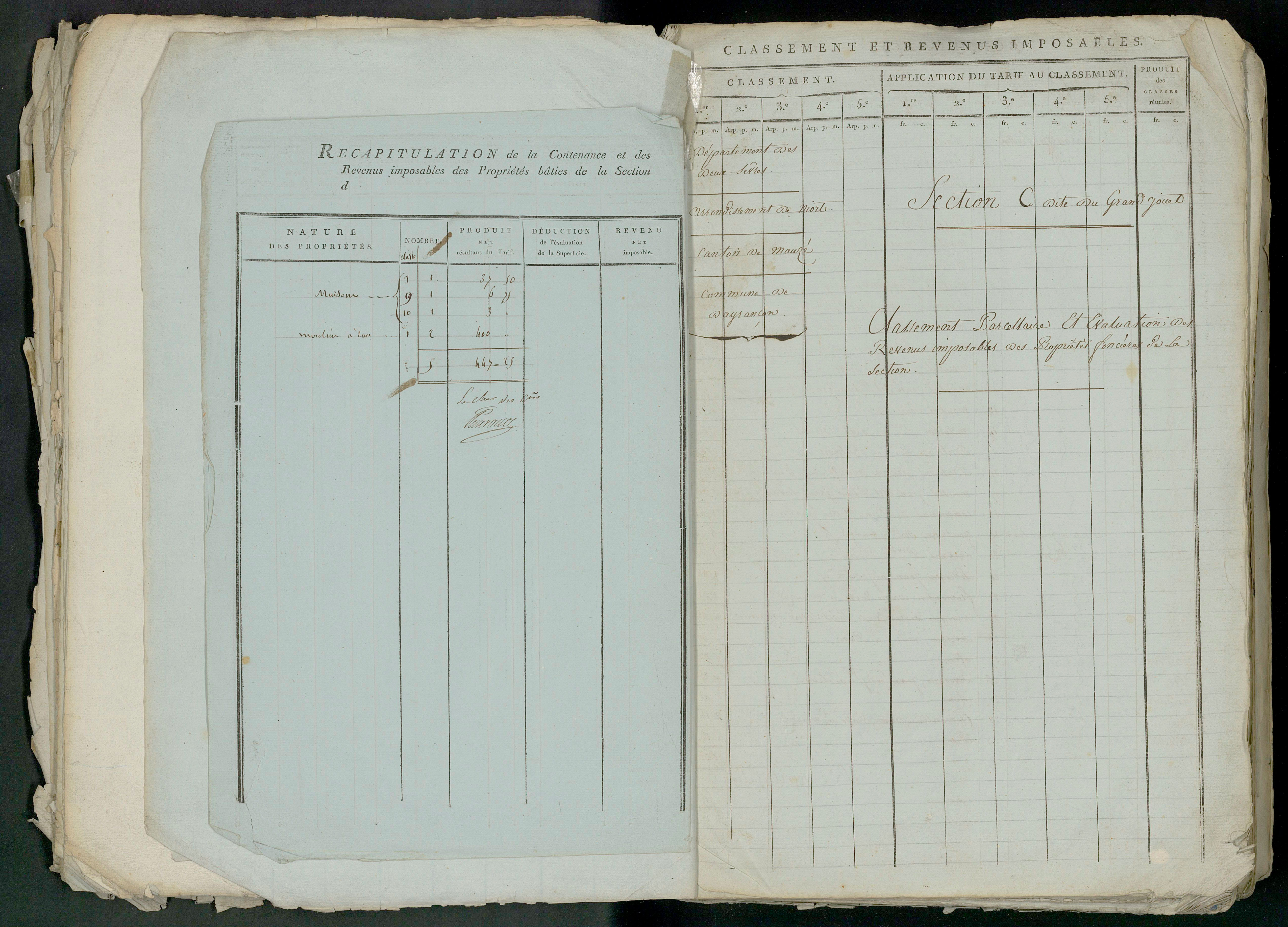 Prin-Deyrançon - FRAD079_CADASTRE_NAPOLEONIEN_MATRICES État de section et relevé des numéros de même nature de propriété 