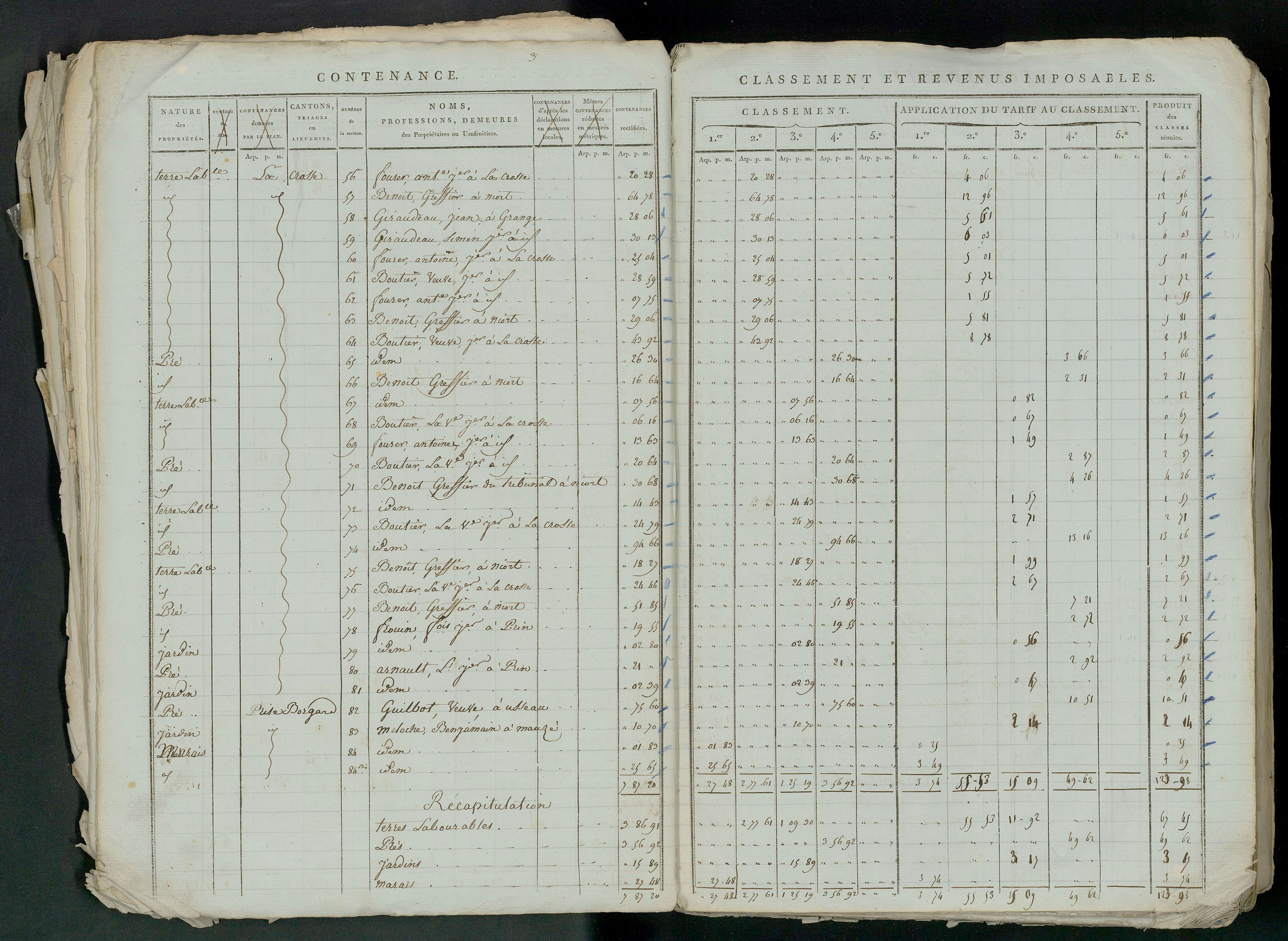 Prin-Deyrançon - FRAD079_CADASTRE_NAPOLEONIEN_MATRICES État de section et relevé des numéros de même nature de propriété 