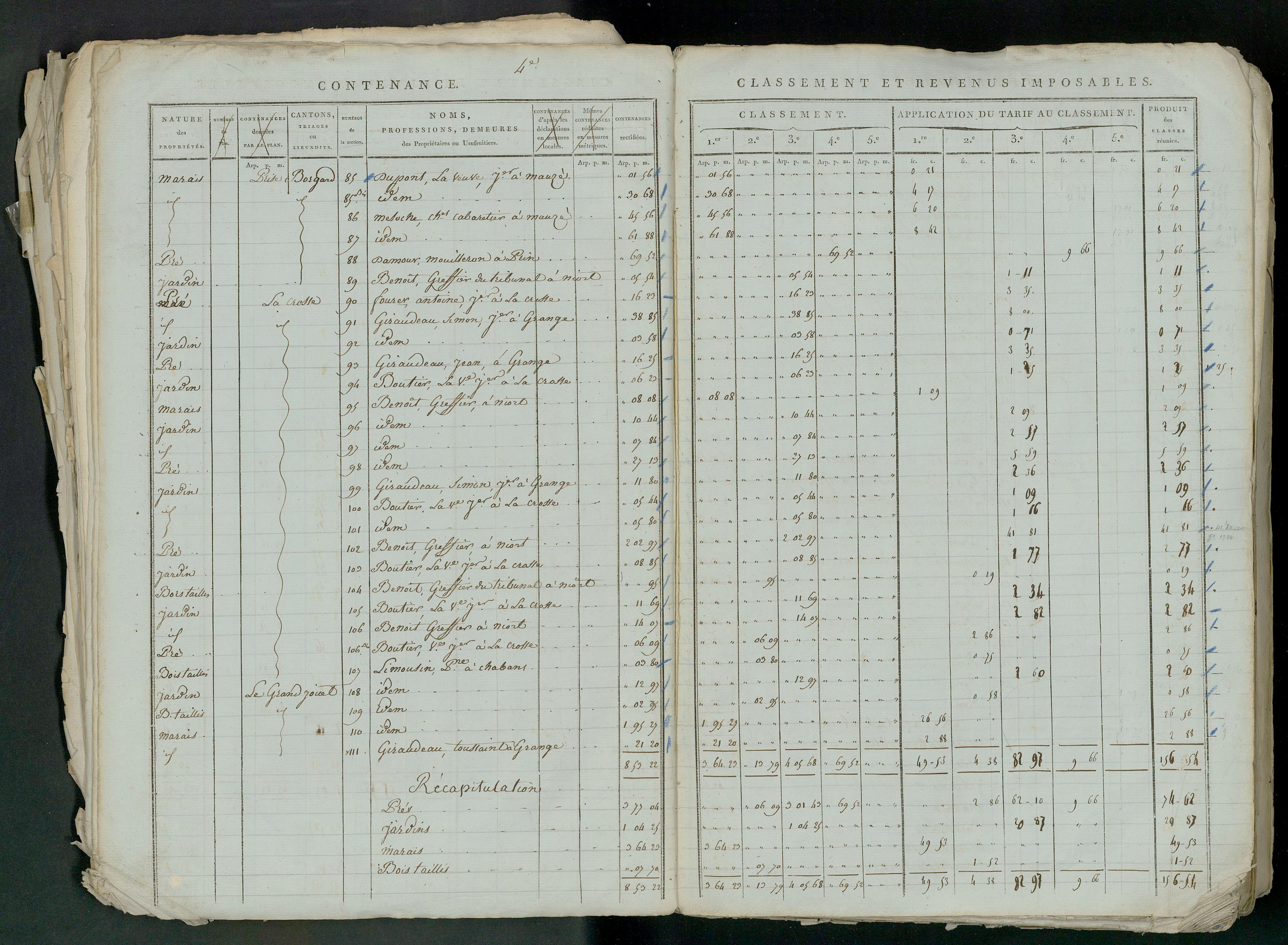 Prin-Deyrançon - FRAD079_CADASTRE_NAPOLEONIEN_MATRICES État de section et relevé des numéros de même nature de propriété 