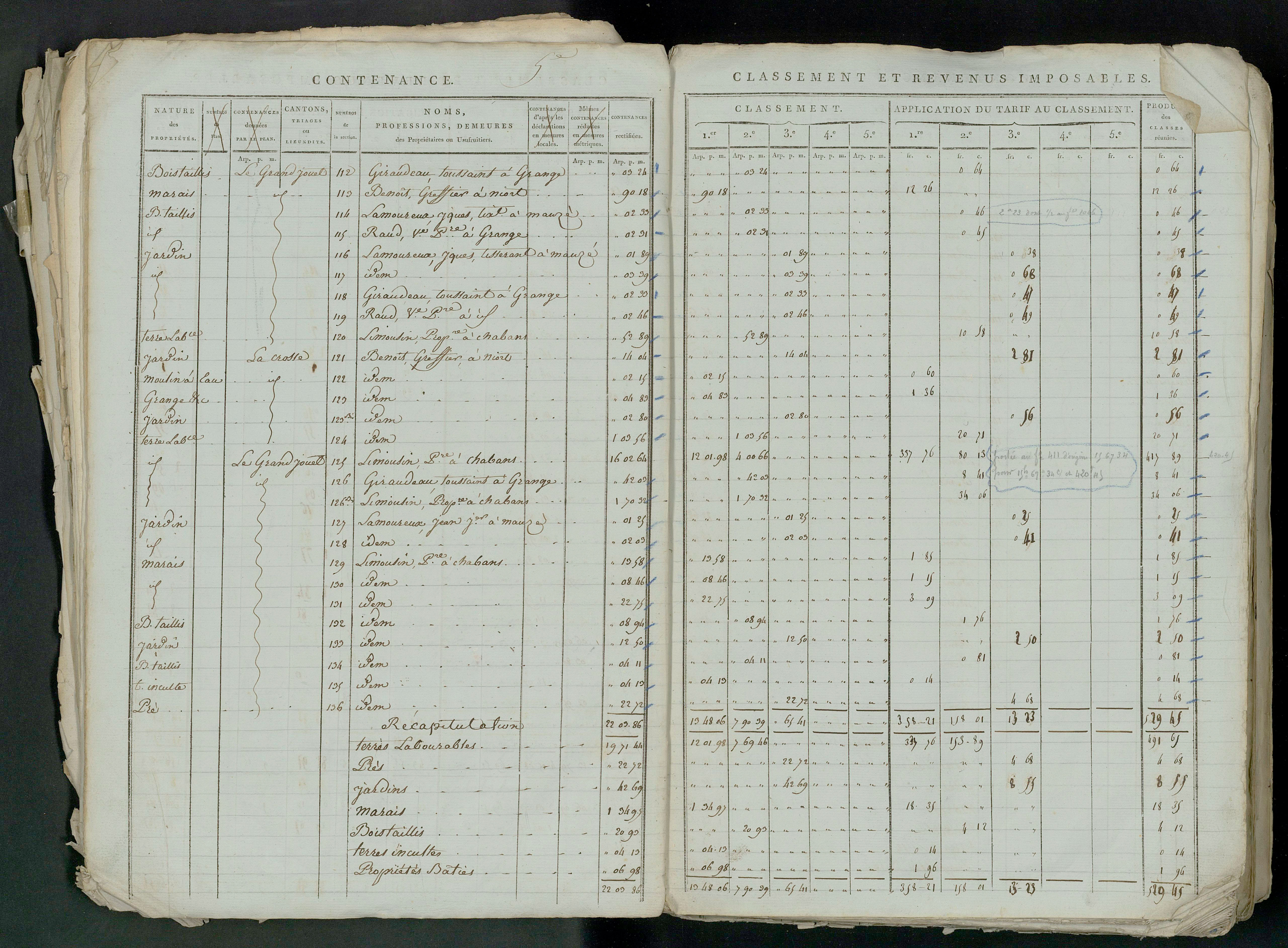 Prin-Deyrançon - FRAD079_CADASTRE_NAPOLEONIEN_MATRICES État de section et relevé des numéros de même nature de propriété 