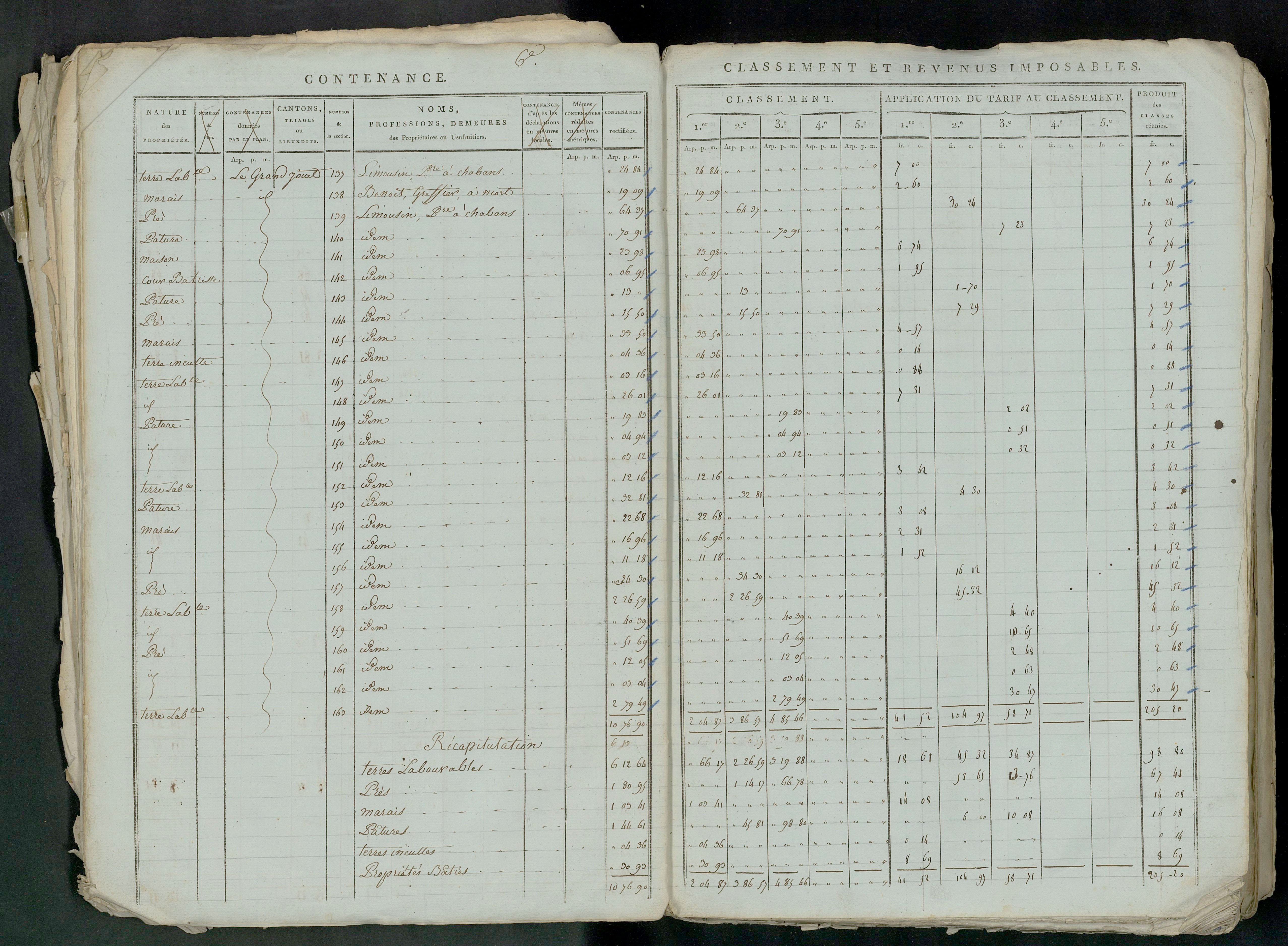 Prin-Deyrançon - FRAD079_CADASTRE_NAPOLEONIEN_MATRICES État de section et relevé des numéros de même nature de propriété 