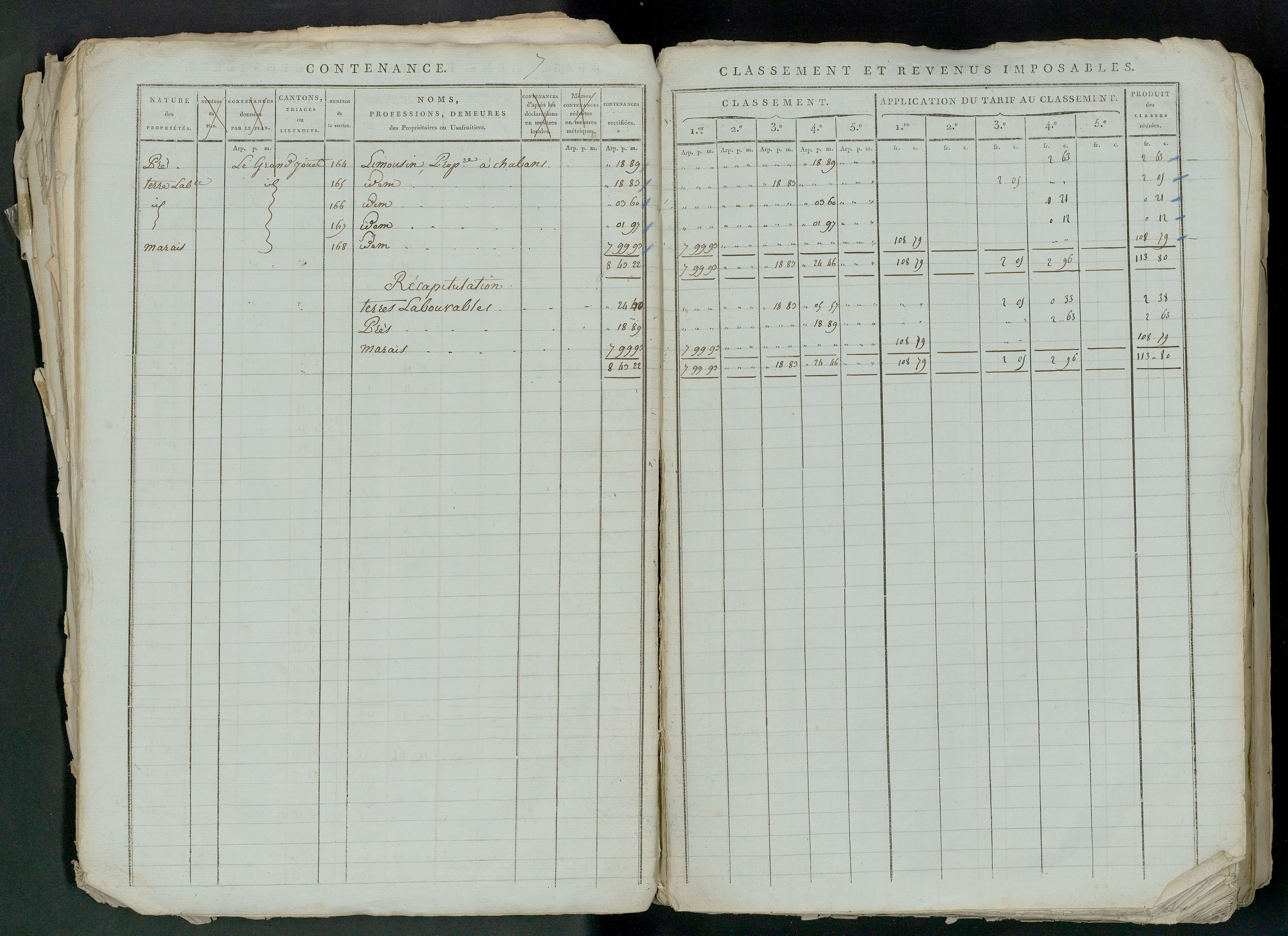 Prin-Deyrançon - FRAD079_CADASTRE_NAPOLEONIEN_MATRICES État de section et relevé des numéros de même nature de propriété 