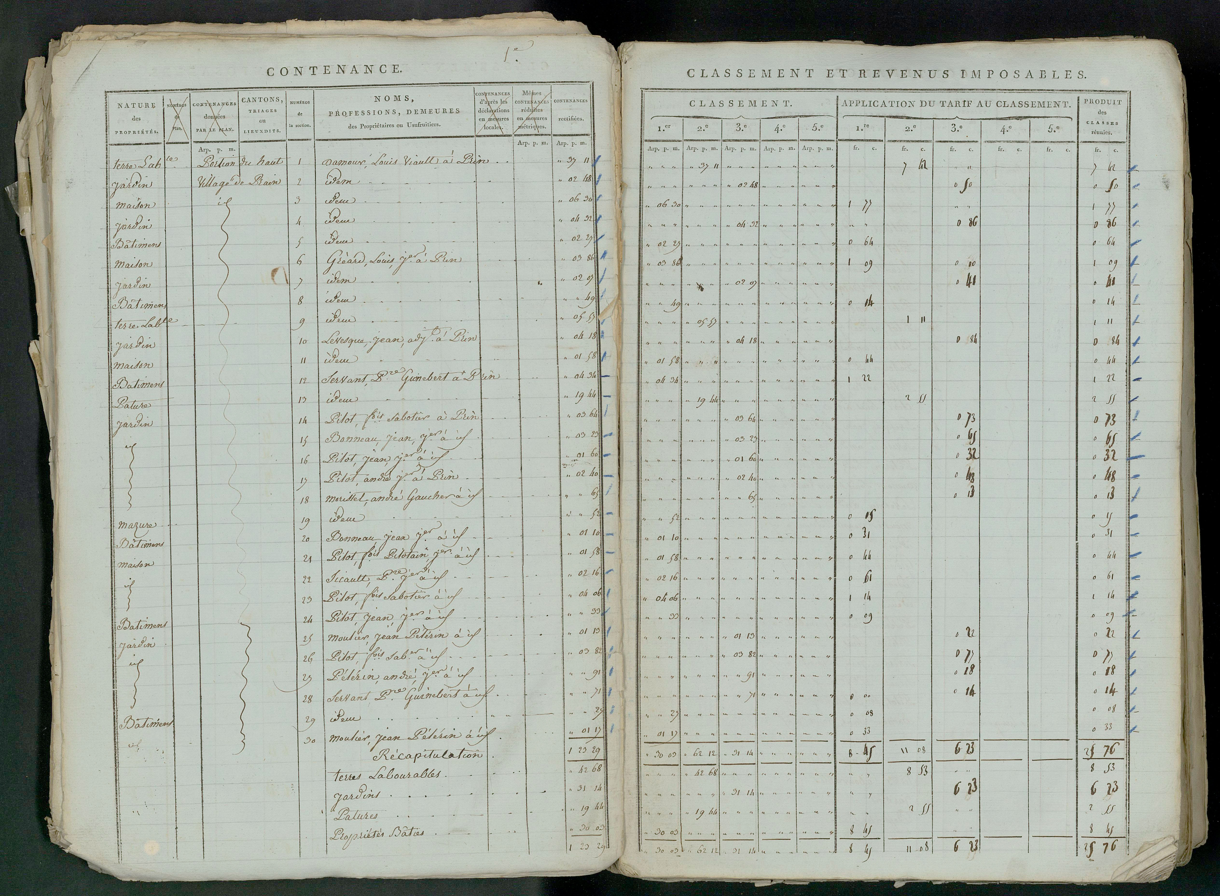 Prin-Deyrançon - FRAD079_CADASTRE_NAPOLEONIEN_MATRICES État de section et relevé des numéros de même nature de propriété 