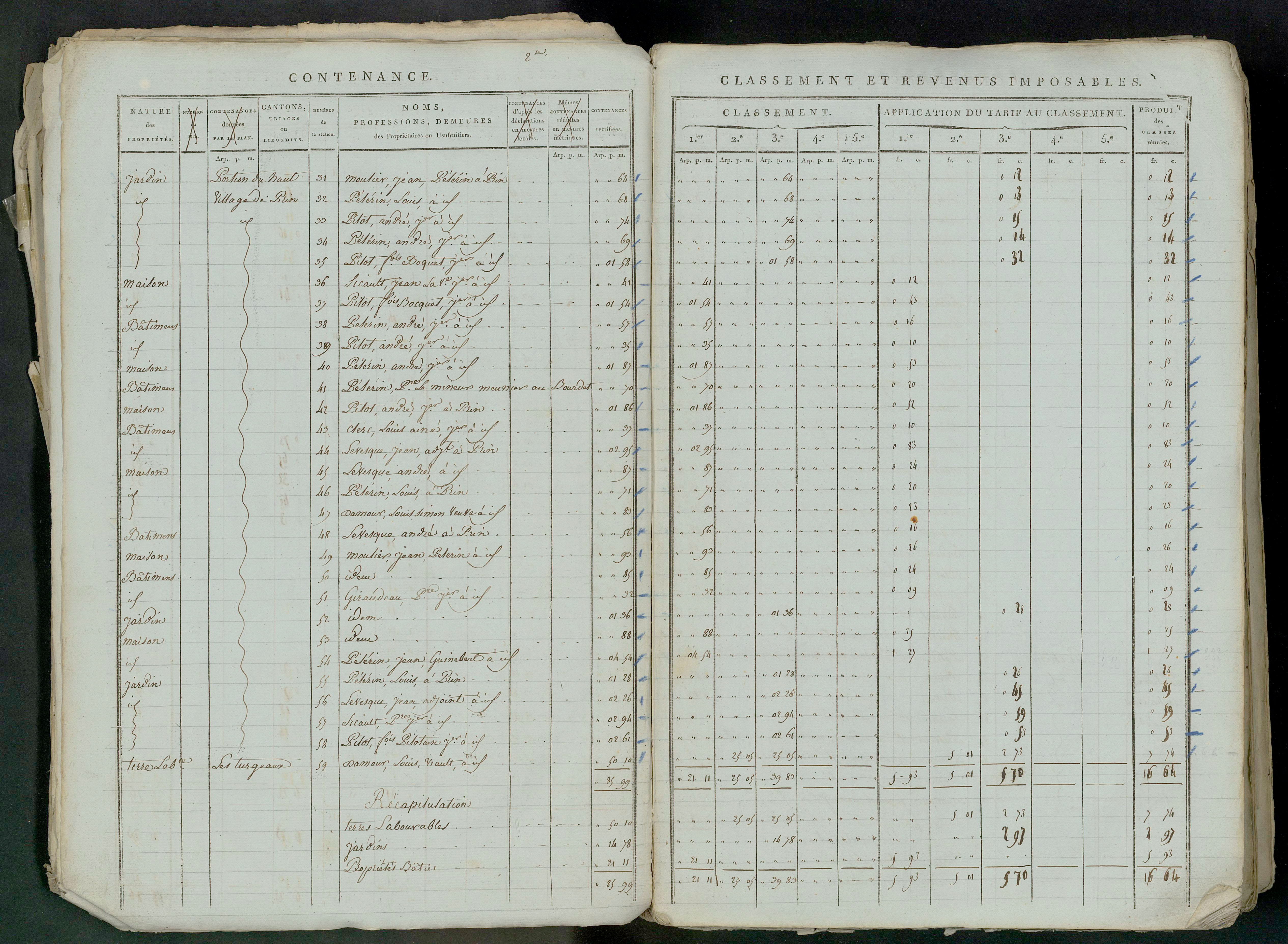 Prin-Deyrançon - FRAD079_CADASTRE_NAPOLEONIEN_MATRICES État de section et relevé des numéros de même nature de propriété 