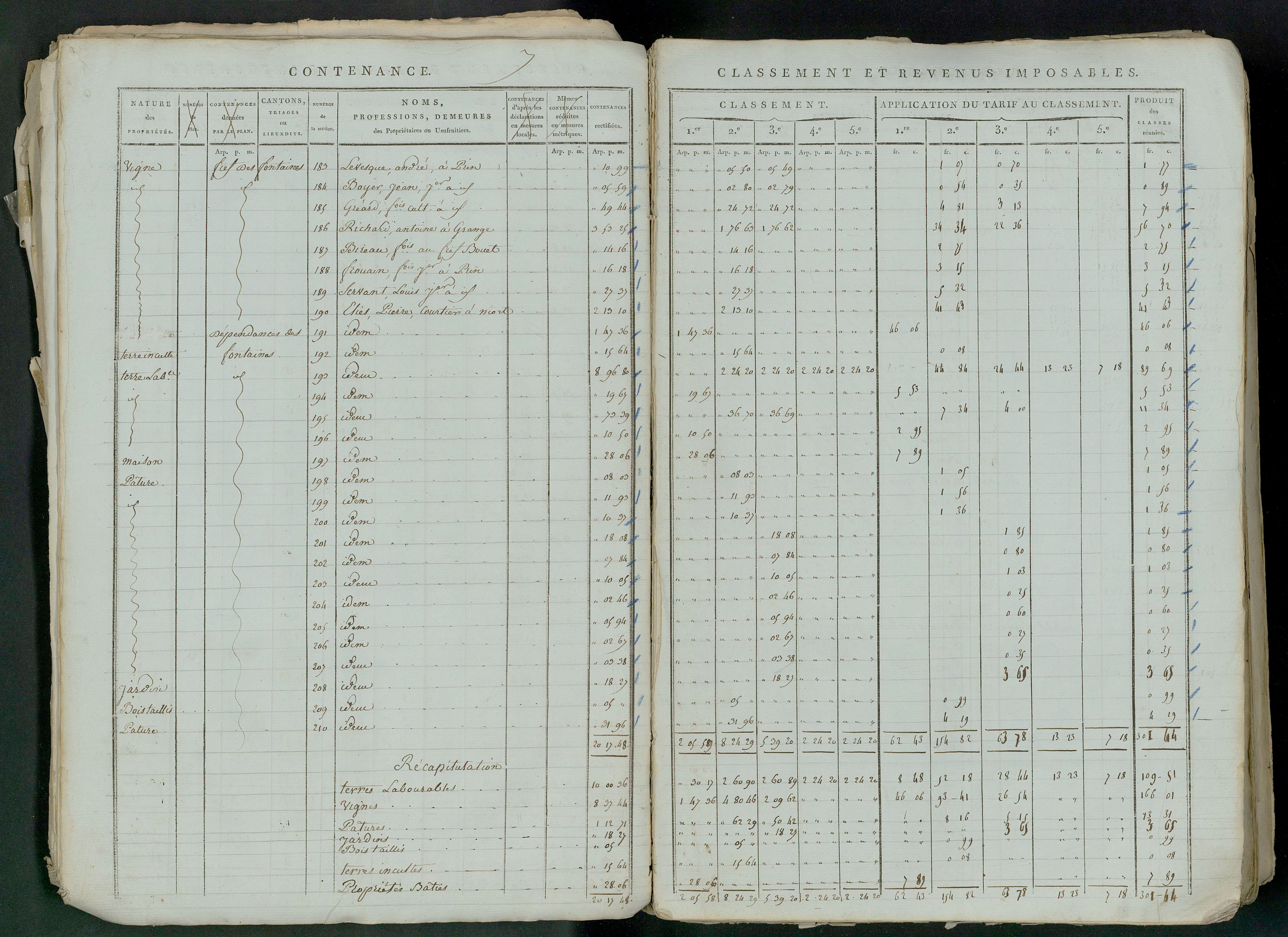 Prin-Deyrançon - FRAD079_CADASTRE_NAPOLEONIEN_MATRICES État de section et relevé des numéros de même nature de propriété 