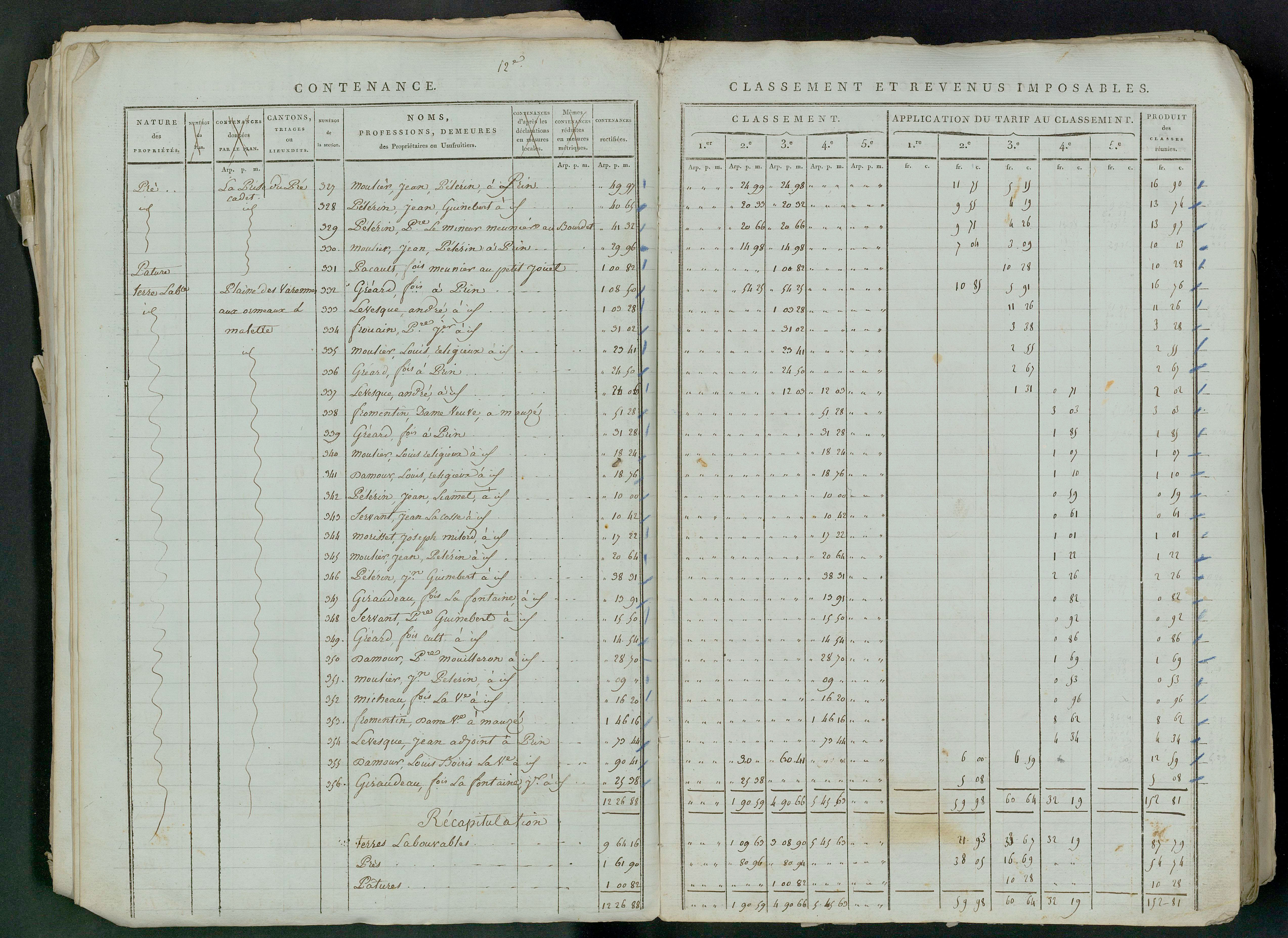 Prin-Deyrançon - FRAD079_CADASTRE_NAPOLEONIEN_MATRICES État de section et relevé des numéros de même nature de propriété 