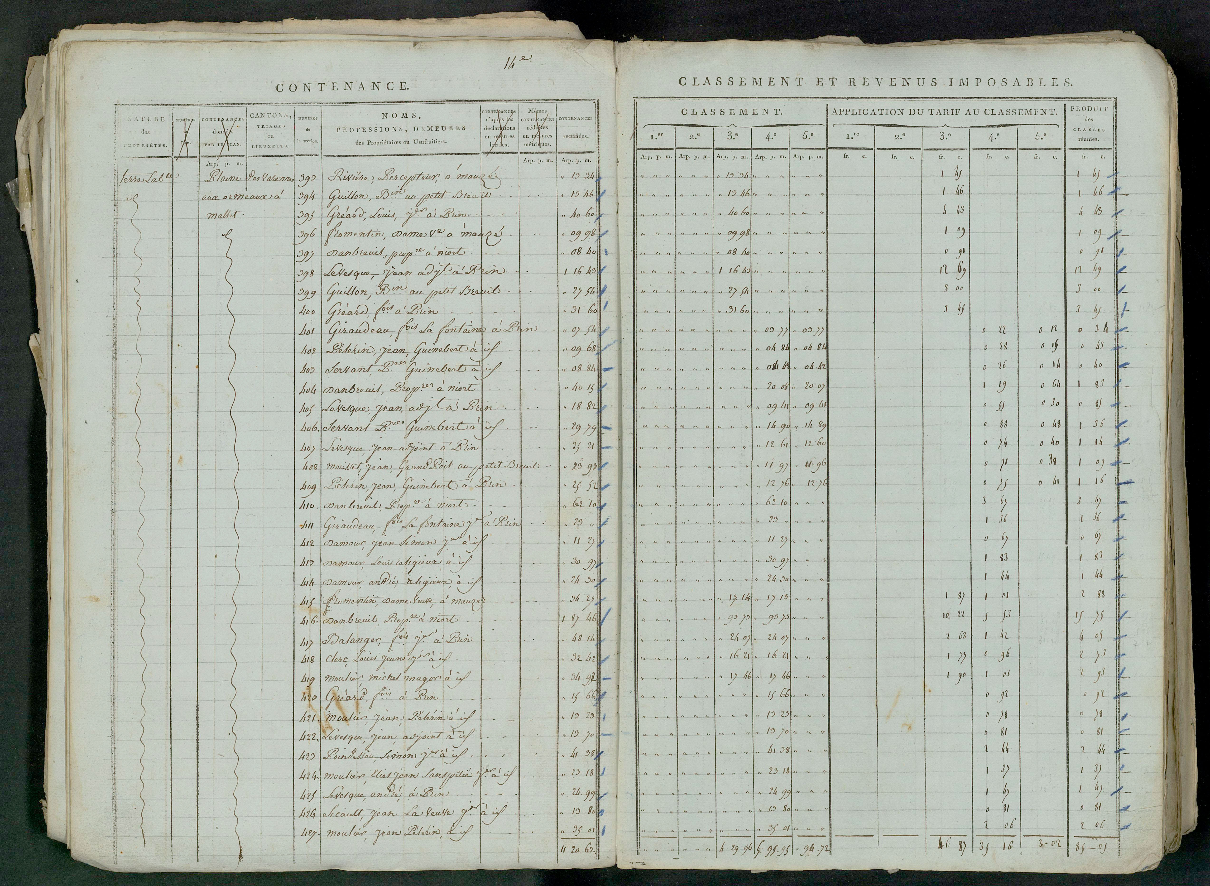 Prin-Deyrançon - FRAD079_CADASTRE_NAPOLEONIEN_MATRICES État de section et relevé des numéros de même nature de propriété 