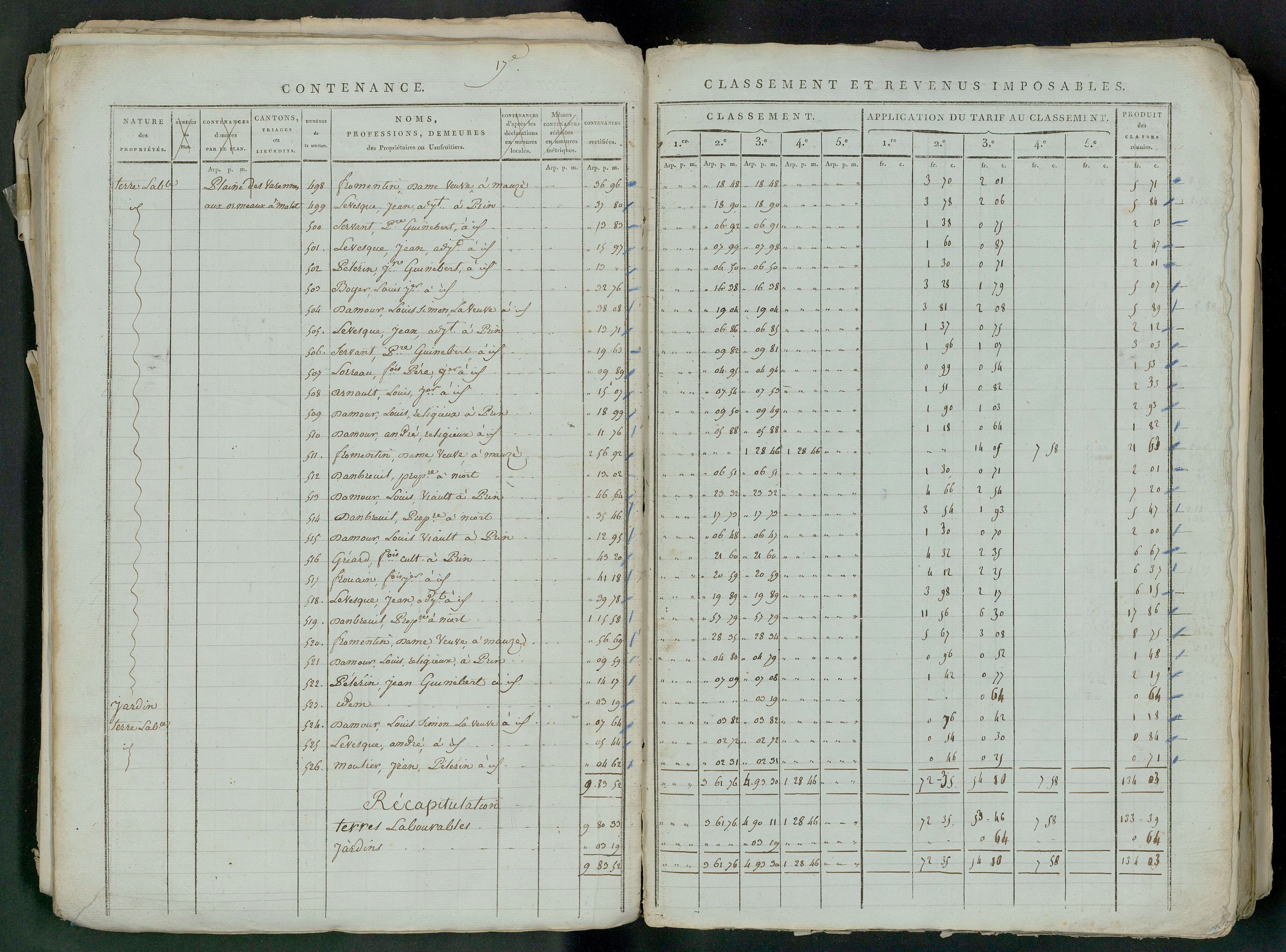 Prin-Deyrançon - FRAD079_CADASTRE_NAPOLEONIEN_MATRICES État de section et relevé des numéros de même nature de propriété 