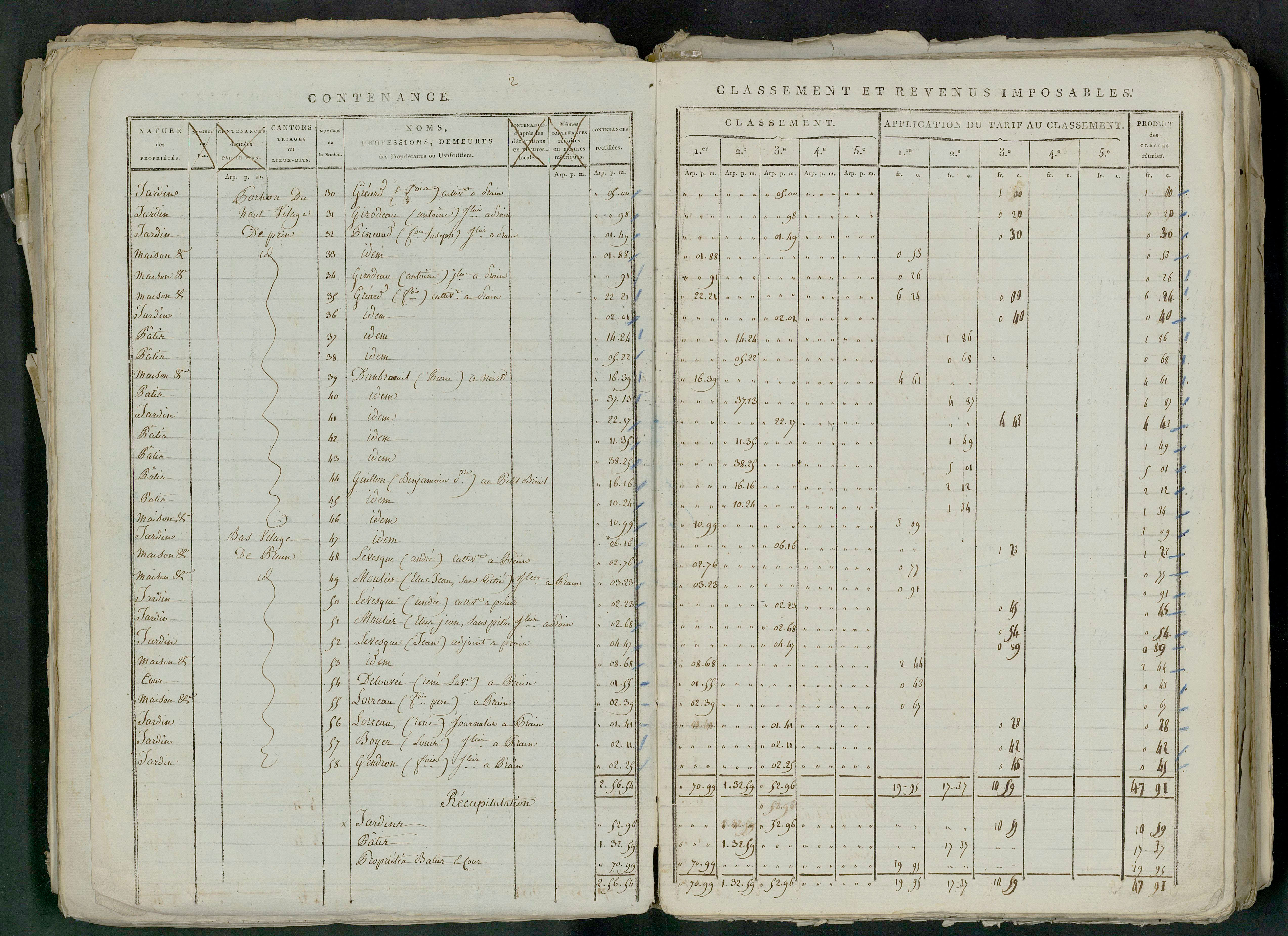 Prin-Deyrançon - FRAD079_CADASTRE_NAPOLEONIEN_MATRICES État de section et relevé des numéros de même nature de propriété 