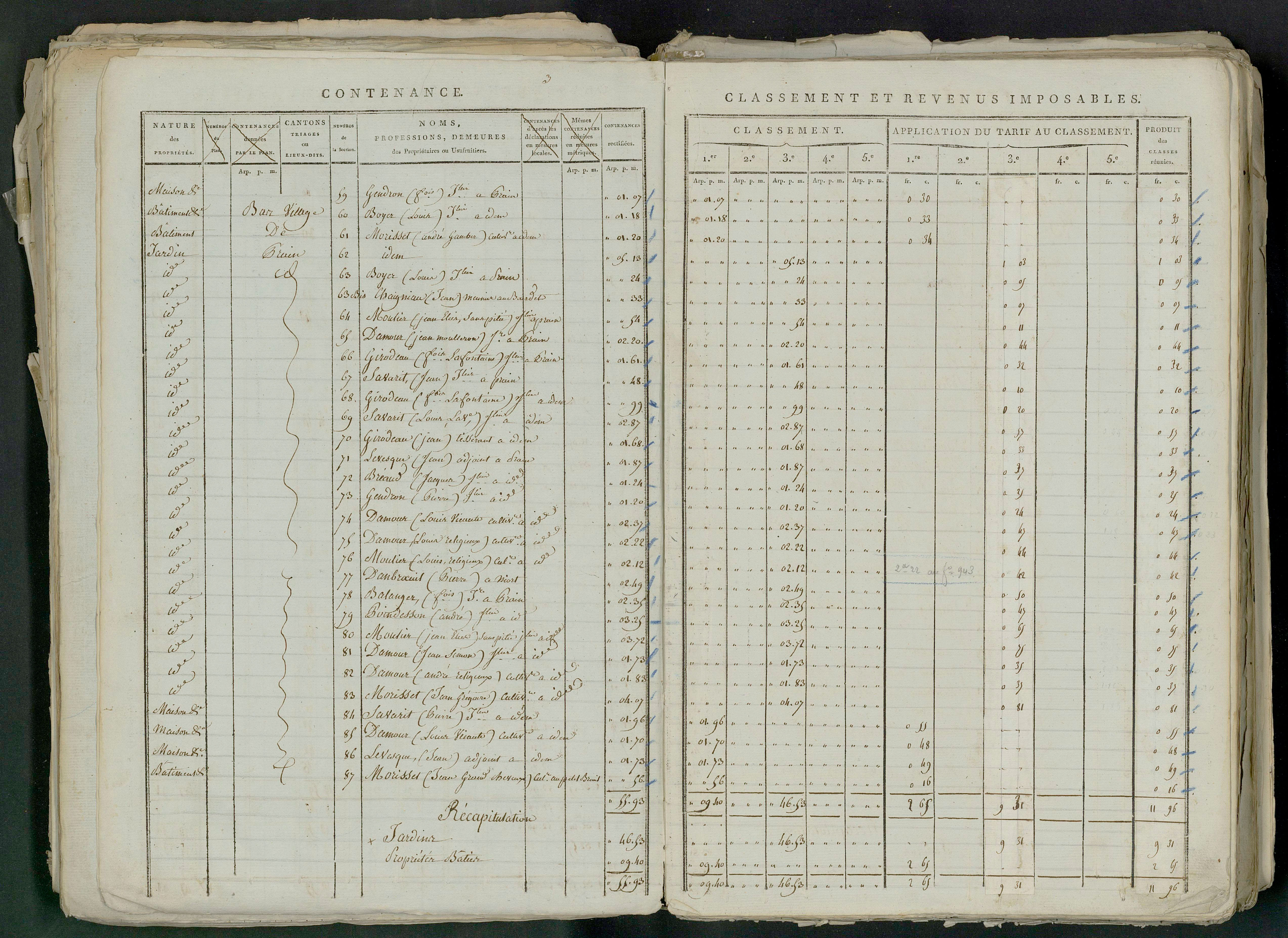 Prin-Deyrançon - FRAD079_CADASTRE_NAPOLEONIEN_MATRICES État de section et relevé des numéros de même nature de propriété 