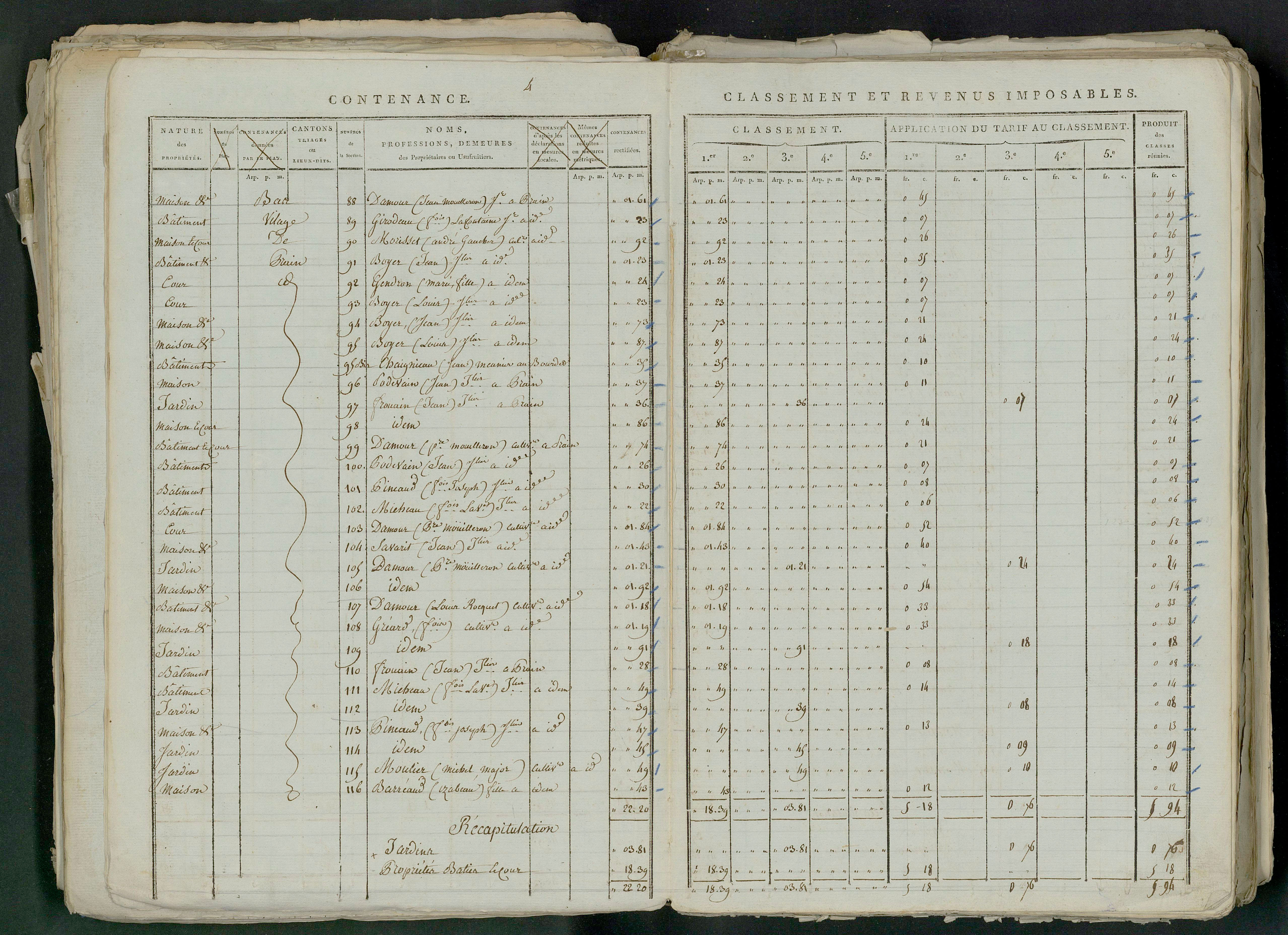Prin-Deyrançon - FRAD079_CADASTRE_NAPOLEONIEN_MATRICES État de section et relevé des numéros de même nature de propriété 