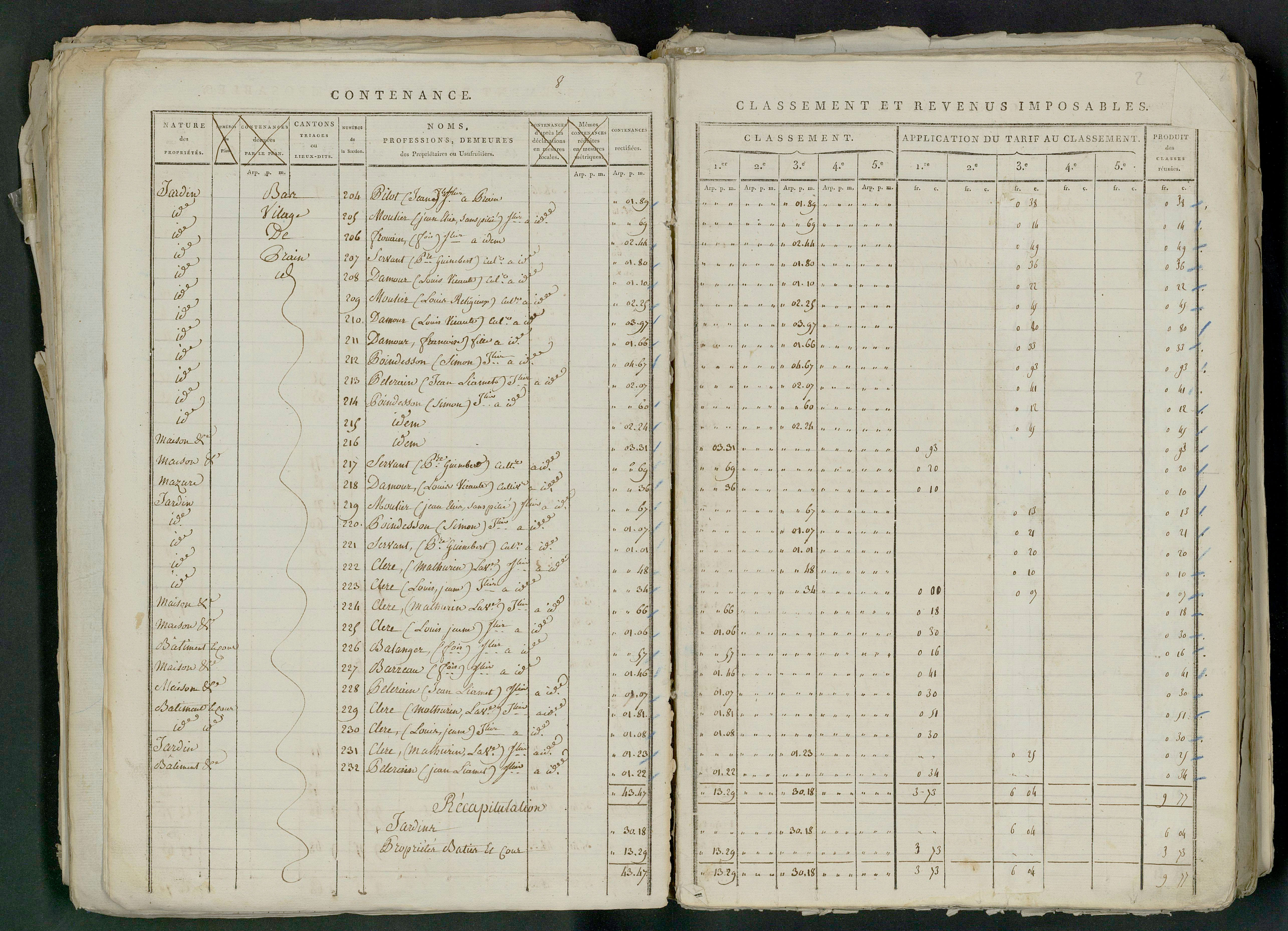 Prin-Deyrançon - FRAD079_CADASTRE_NAPOLEONIEN_MATRICES État de section et relevé des numéros de même nature de propriété 