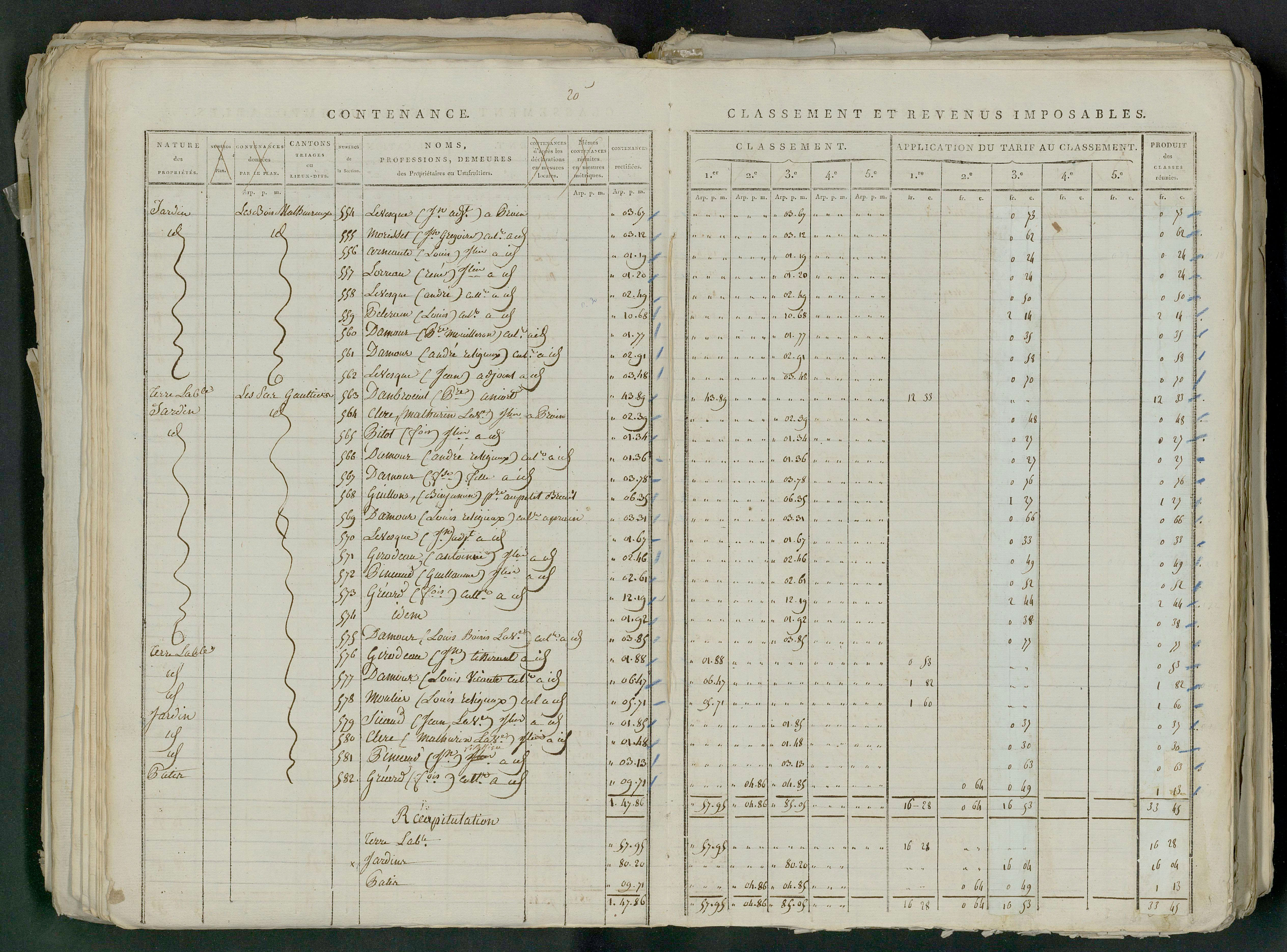 Prin-Deyrançon - FRAD079_CADASTRE_NAPOLEONIEN_MATRICES État de section et relevé des numéros de même nature de propriété 