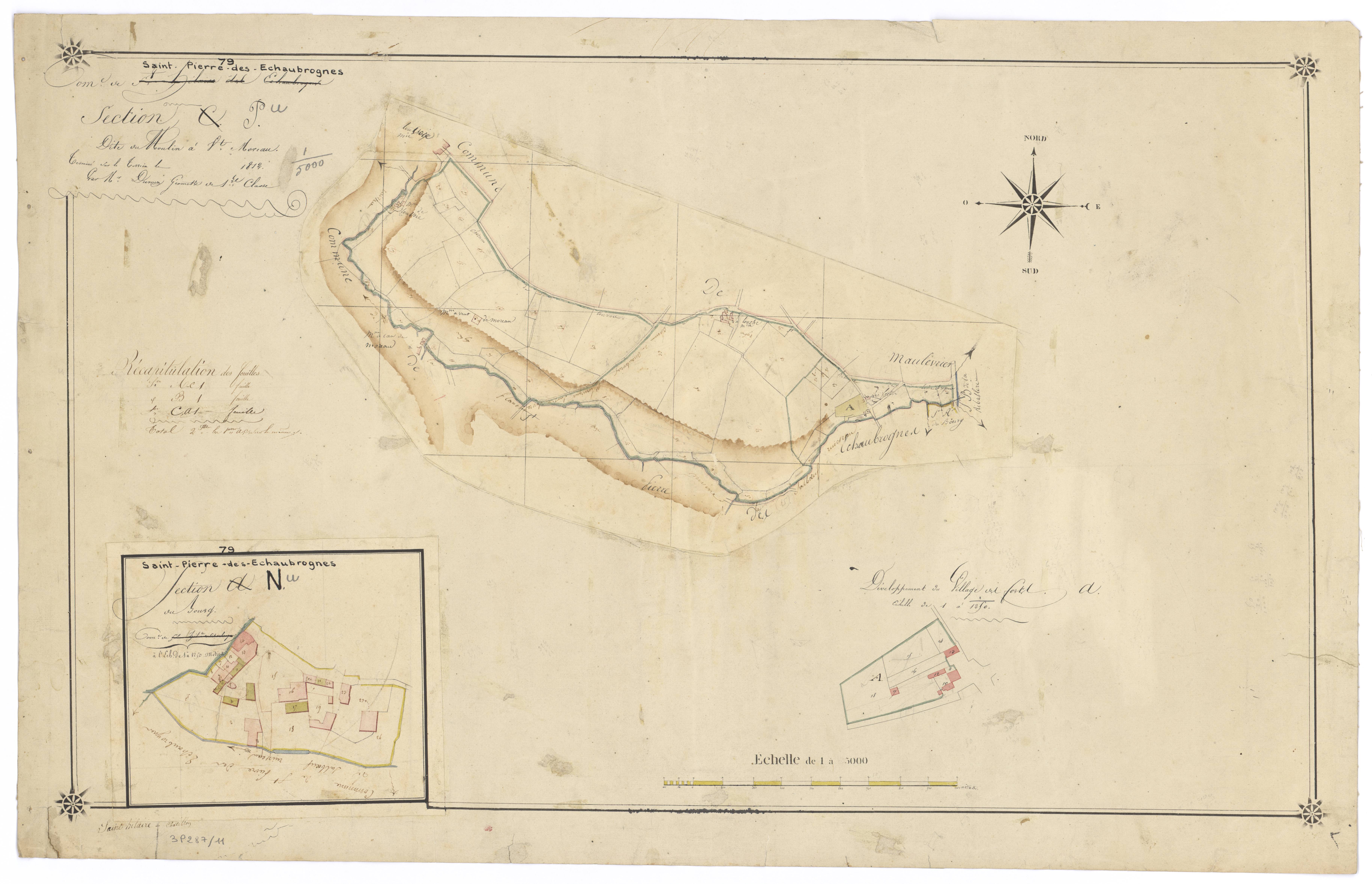 Saint-Pierre-des-Échaubrognes - FRAD079_CADASTRE_NAPOLEONIEN Section P du moulin à vent Moreau et section N du Bourg 