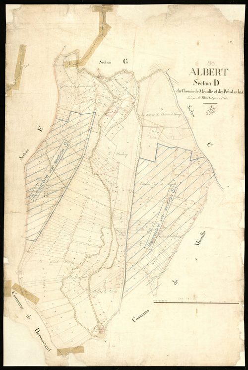 Plan du cadastre napoléonien - Albert : Chemin de Méaulte (Le) ; Prés d'en Bas (Les), D