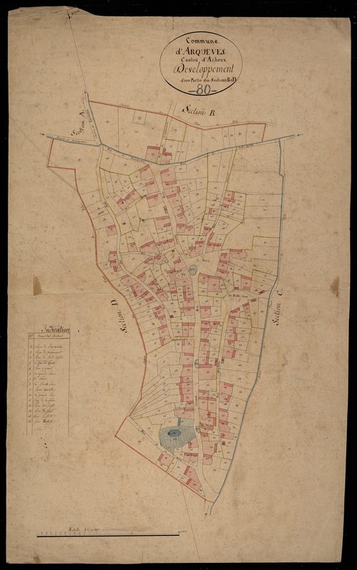 Plan du cadastre napoléonien - Arqueves : B1et D développées