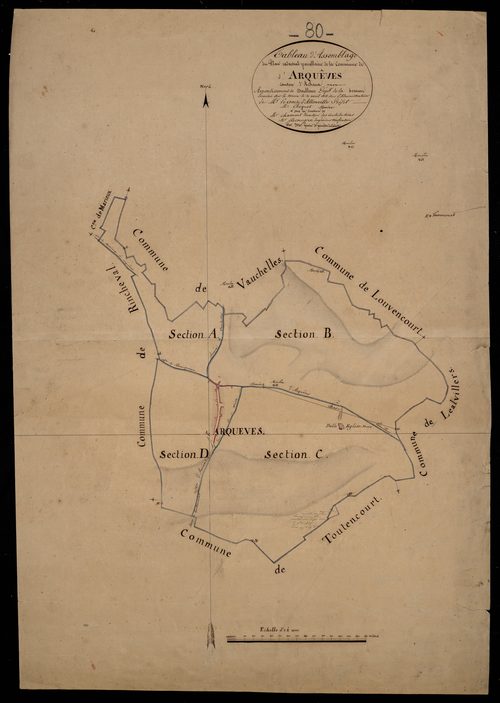 Plan du cadastre napoléonien - Arqueves : tableau d'assemblage