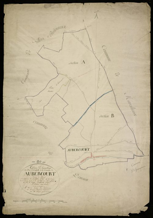 Plan du cadastre napoléonien - Aubercourt : tableau d'assemblage