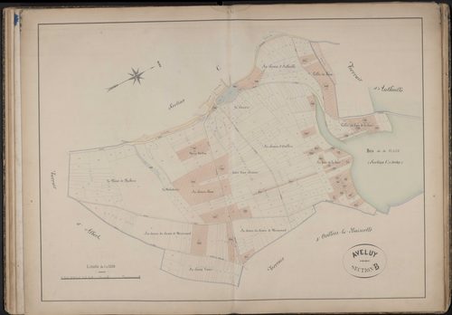 Domaine de Thiepval appartenant à Monsieur le comte et Madame la comtesse de Breda. Plans établis d'après le cadastre napoléonien. Tableau indicatif des contenances (1889). Etats des acquisitions et échanges (1892, 1900, 1908) - Athuille et Aveluy (sectio