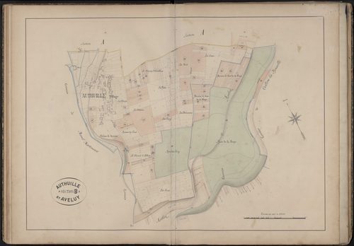 Domaine de Thiepval appartenant à Monsieur le comte et Madame la comtesse de Breda. Plans établis d'après le cadastre napoléonien. Tableau indicatif des contenances (1889). Etats des acquisitions et échanges (1892, 1900, 1908) - Athuille et Aveluy (sectio